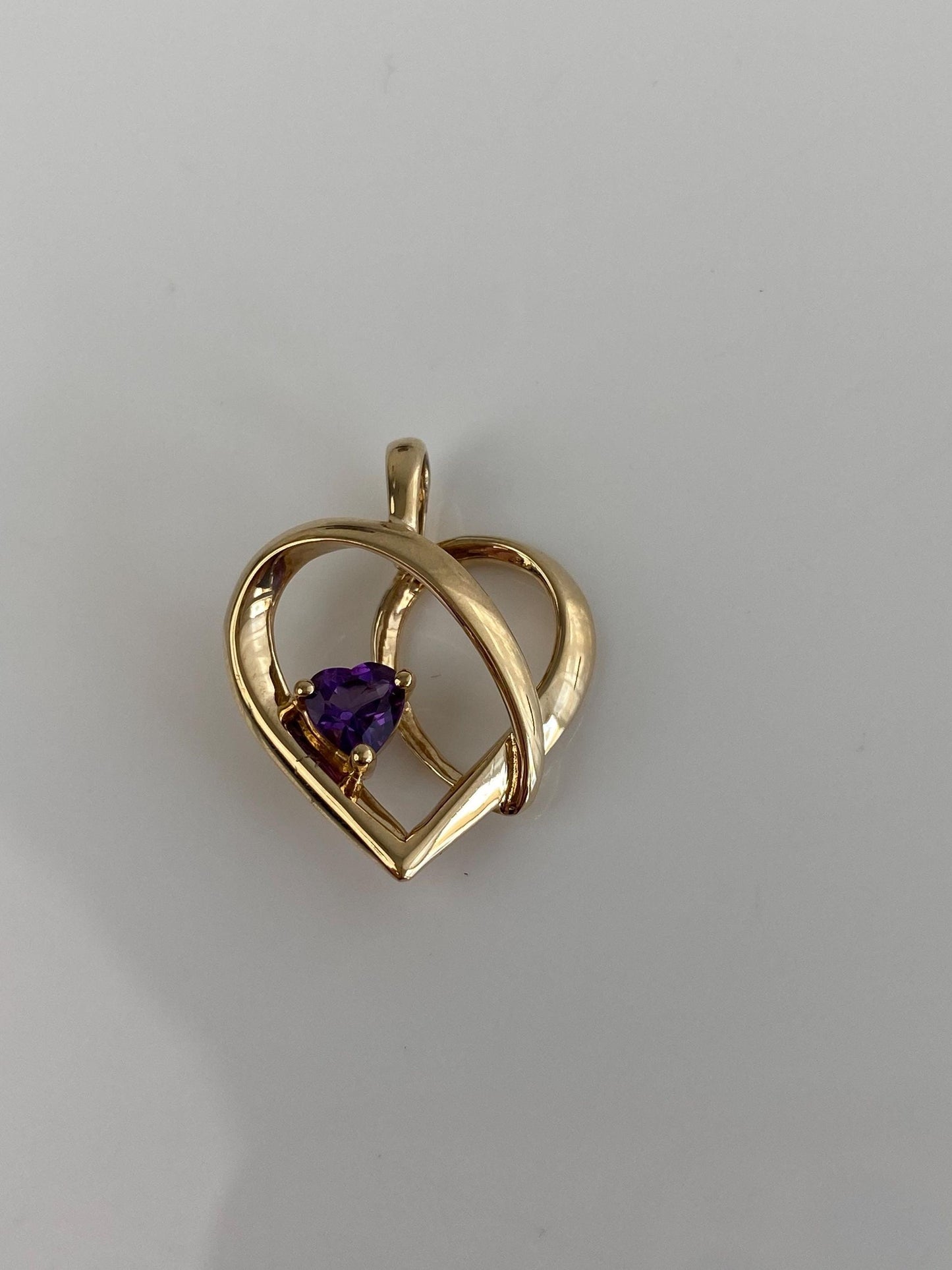 Vintage Solid 10k Yellow Gold Amethyst Heart Charm