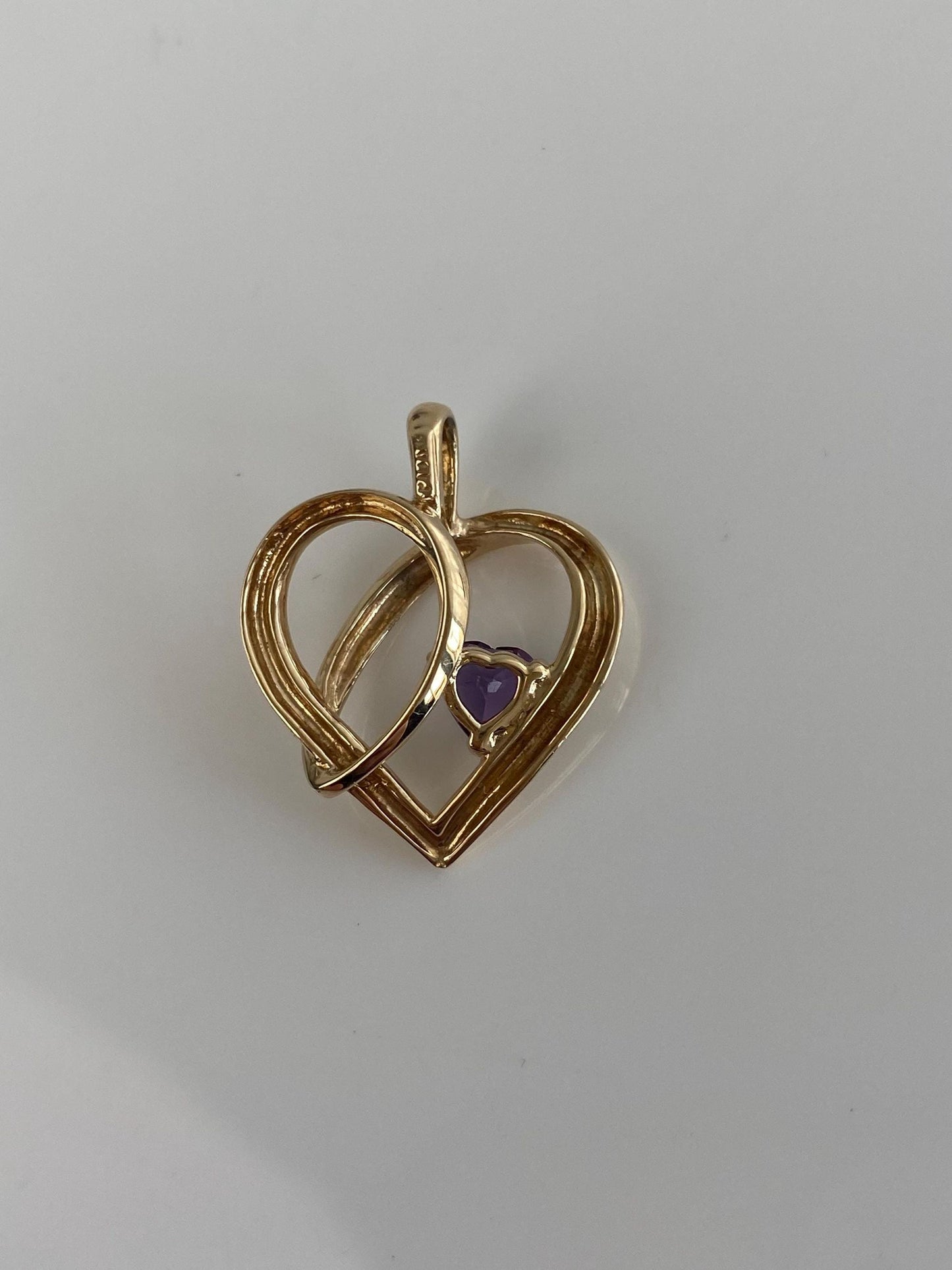 Vintage Solid 10k Yellow Gold Amethyst Heart Charm