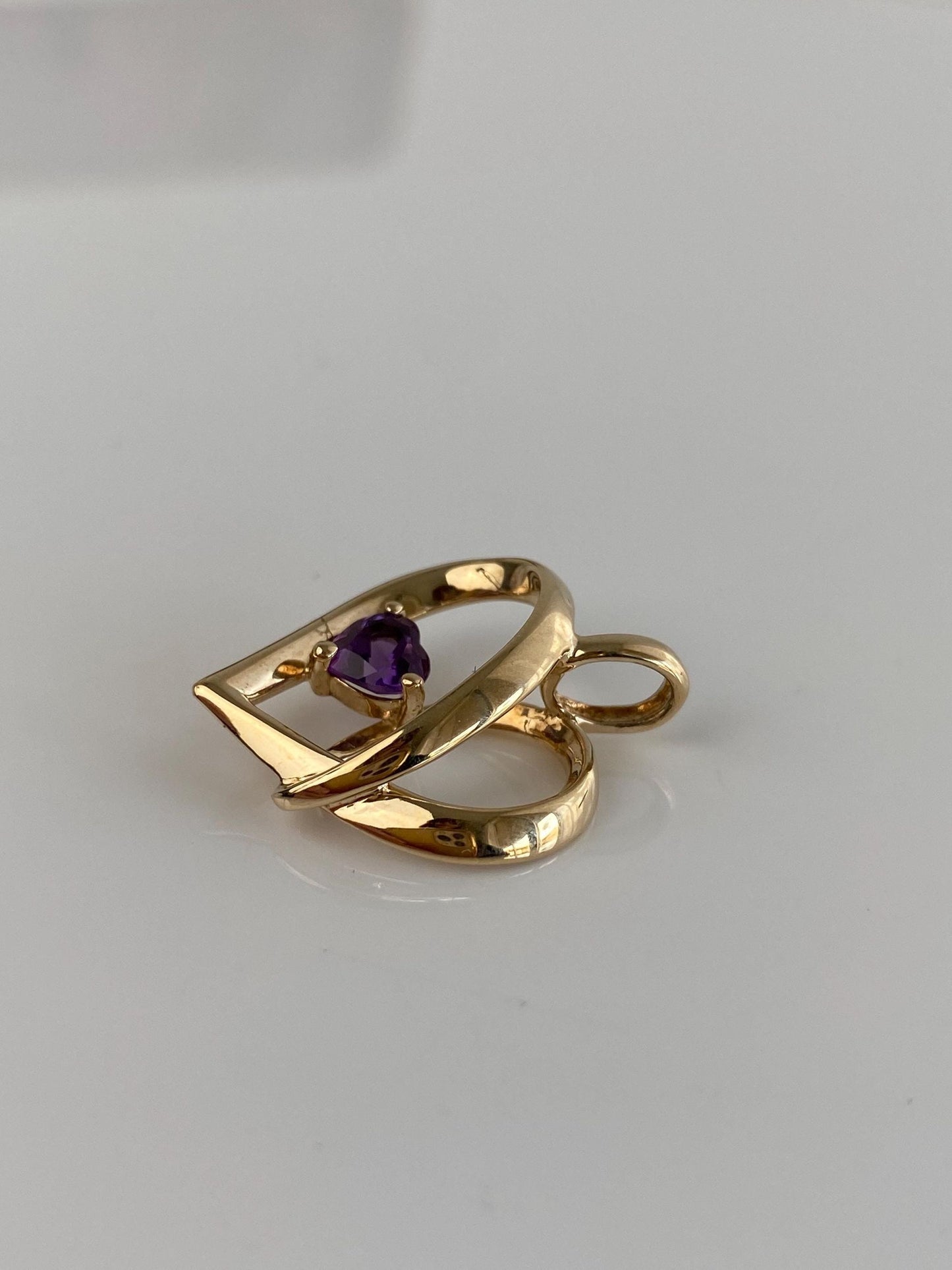 Vintage Solid 10k Yellow Gold Amethyst Heart Charm