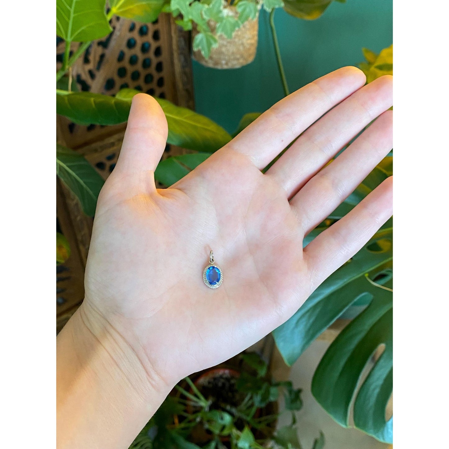 Vintage Solid 10k White Gold Blue Cubic Zirconia Stick Pin Conversion Charm