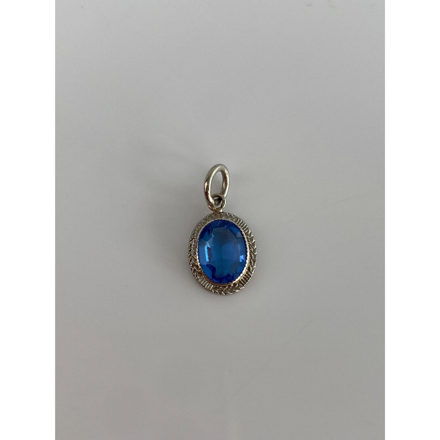 Vintage Solid 10k White Gold Blue Cubic Zirconia Stick Pin Conversion Charm