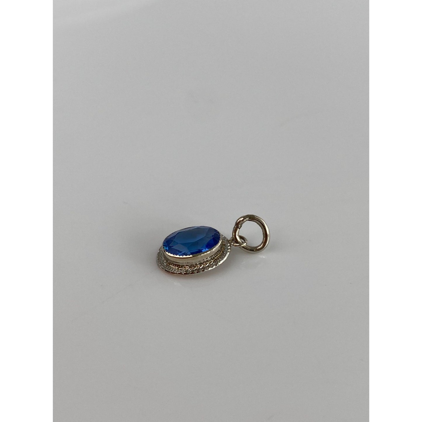 Vintage Solid 10k White Gold Blue Cubic Zirconia Stick Pin Conversion Charm