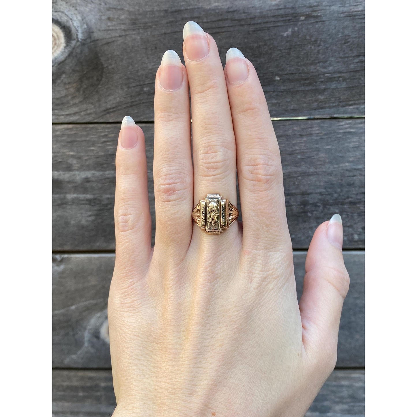 Vintage Solid 10k White & Yellow Gold 1959 Class Ring - Size 6.25