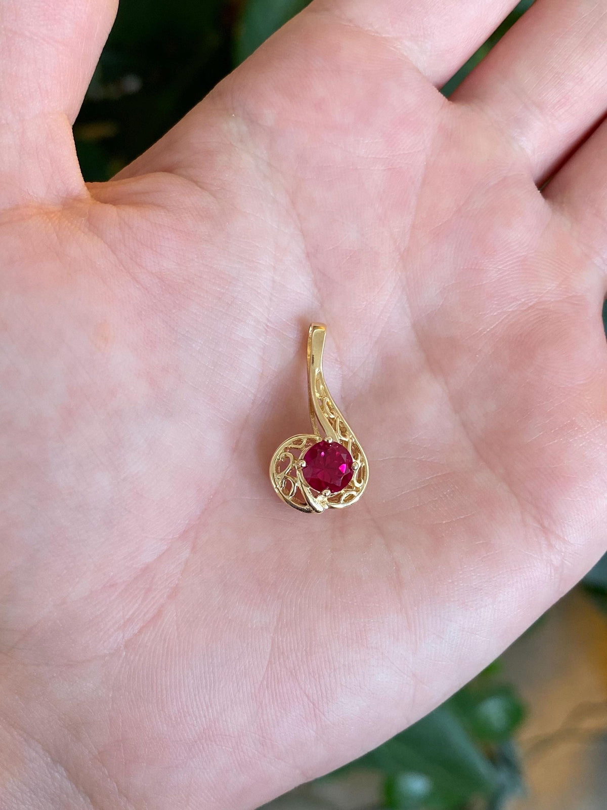 Vintage Solid 10k Yellow Gold Pink Sapphire Open Work Charm