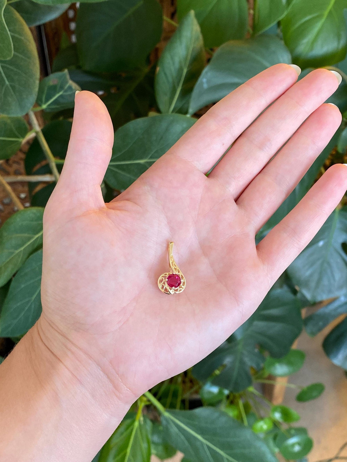 Vintage Solid 10k Yellow Gold Pink Sapphire Open Work Charm