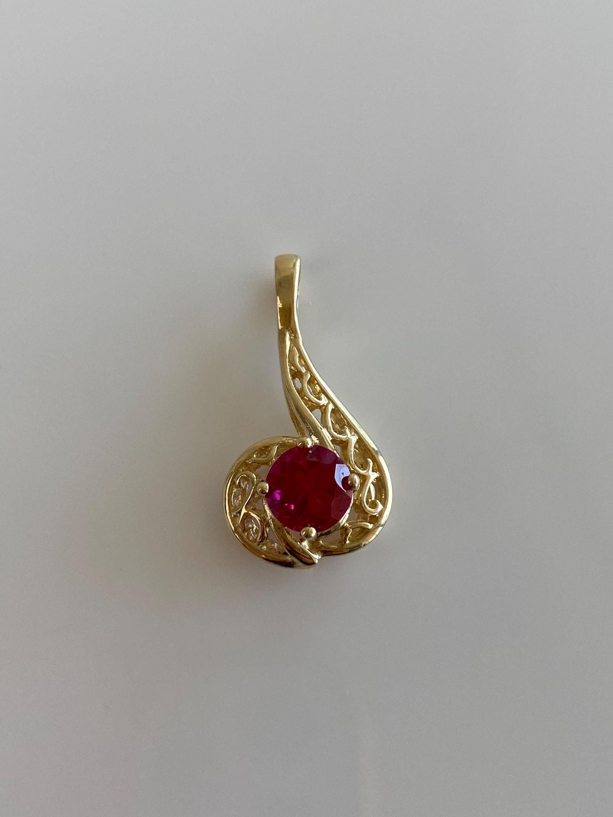 Vintage Solid 10k Yellow Gold Pink Sapphire Open Work Charm