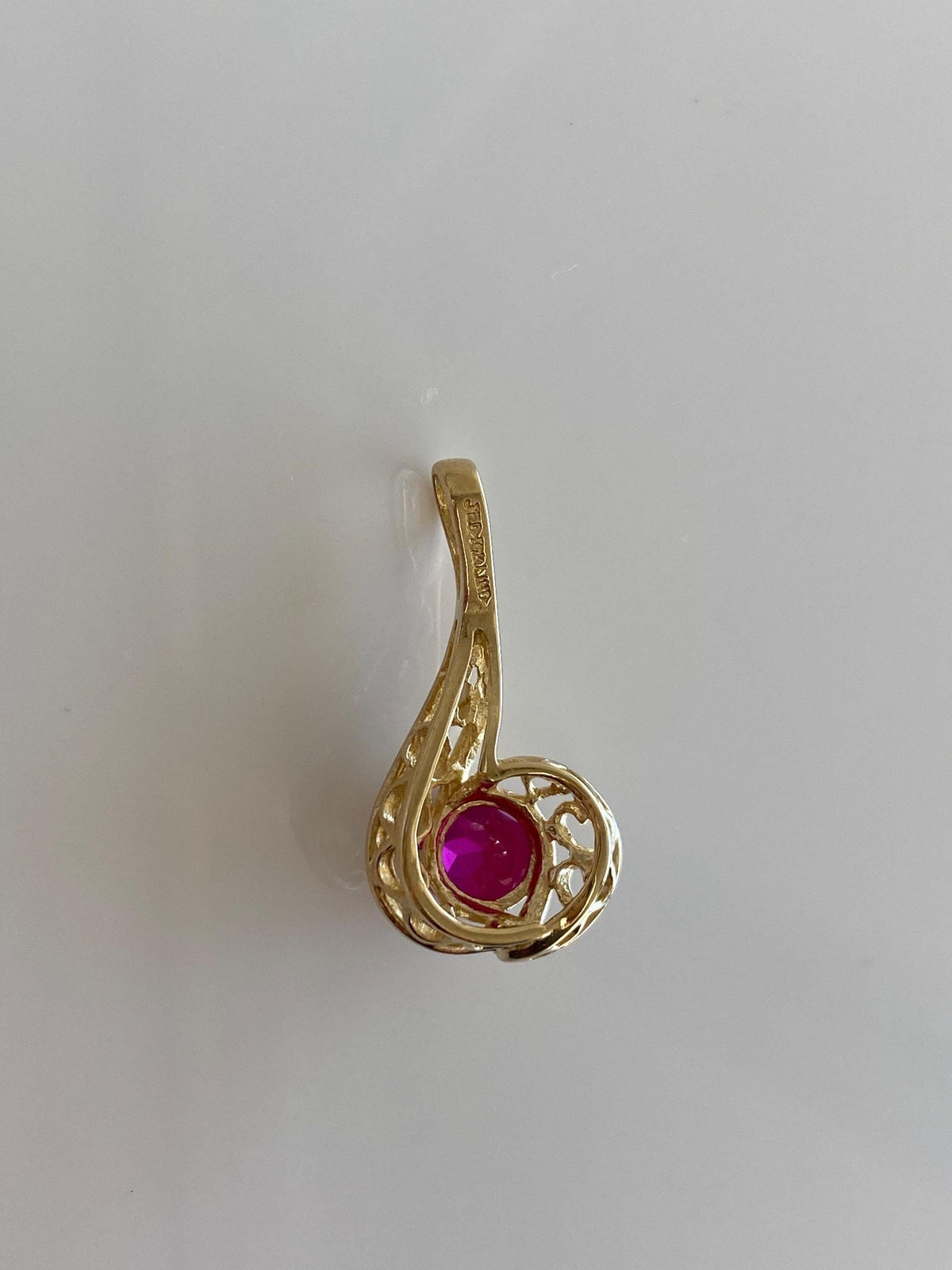 Vintage Solid 10k Yellow Gold Pink Sapphire Open Work Charm