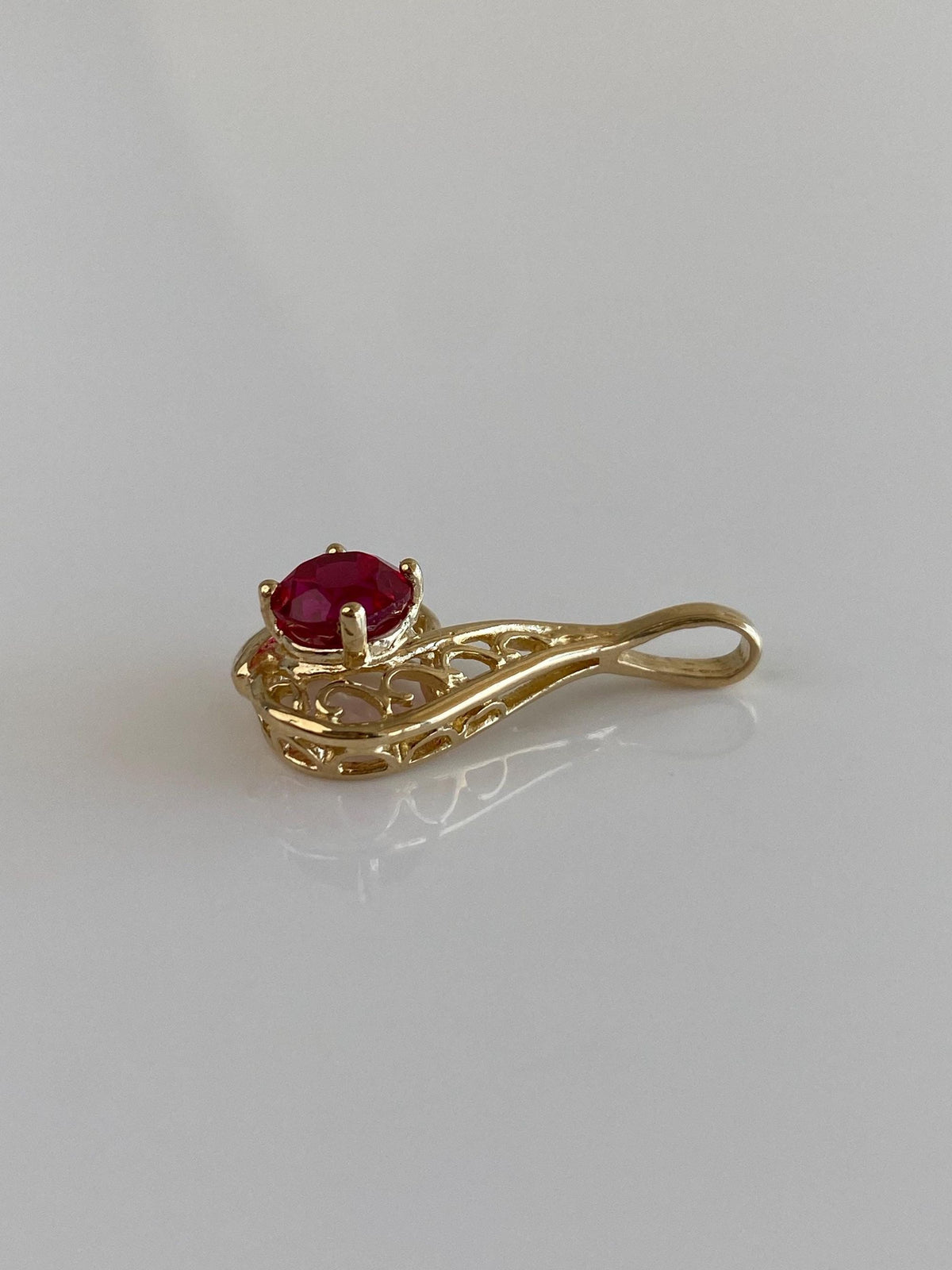 Vintage Solid 10k Yellow Gold Pink Sapphire Open Work Charm