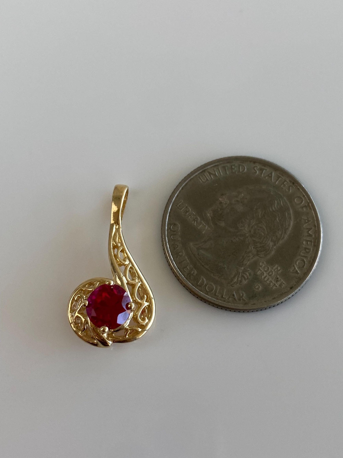 Vintage Solid 10k Yellow Gold Pink Sapphire Open Work Charm
