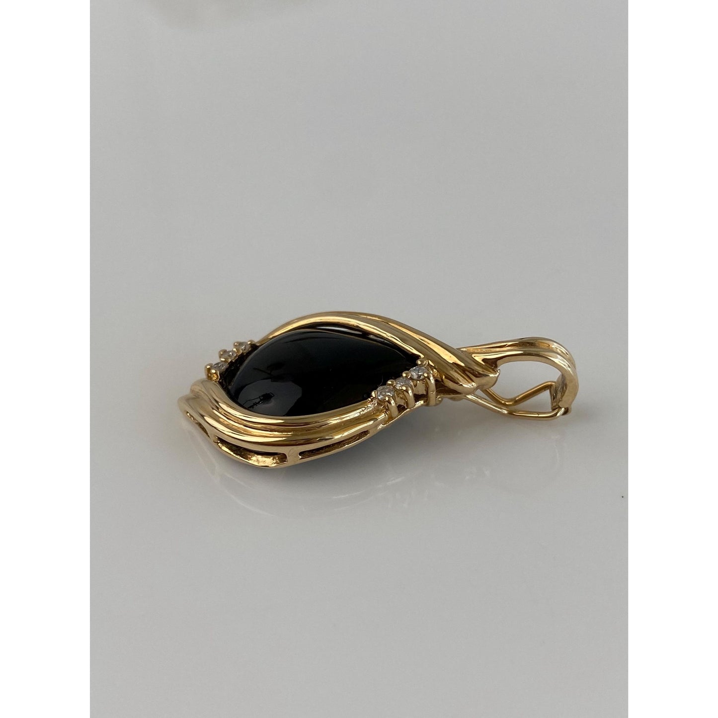 Vintage Solid 14k Yellow Gold Diamond Onyx Charm