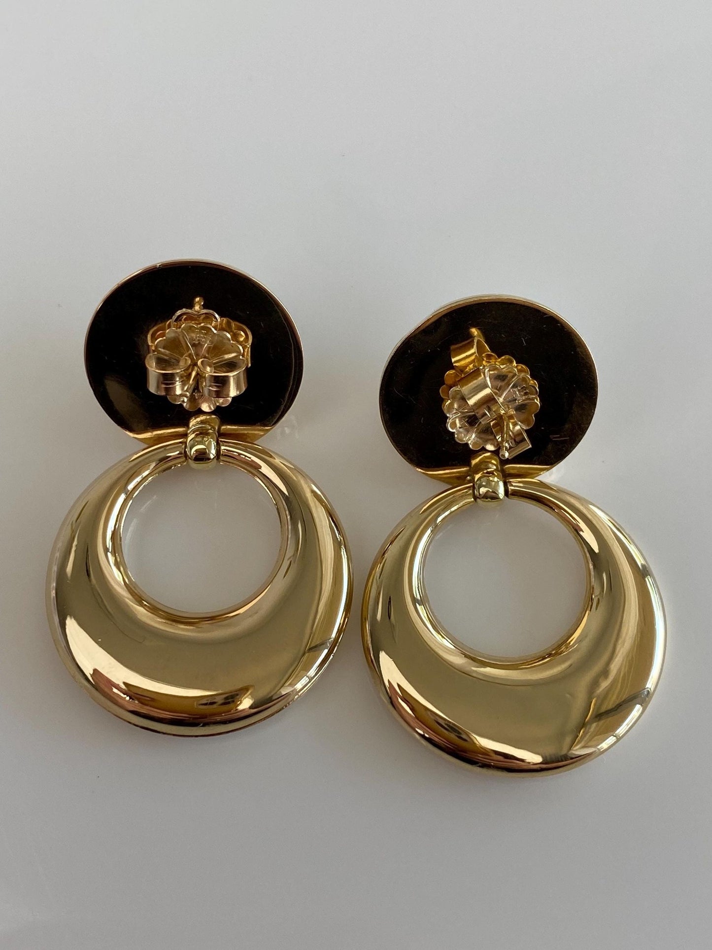 Vintage 14k Yellow Gold Large Pearl Hoop Dangle Stud Earrings