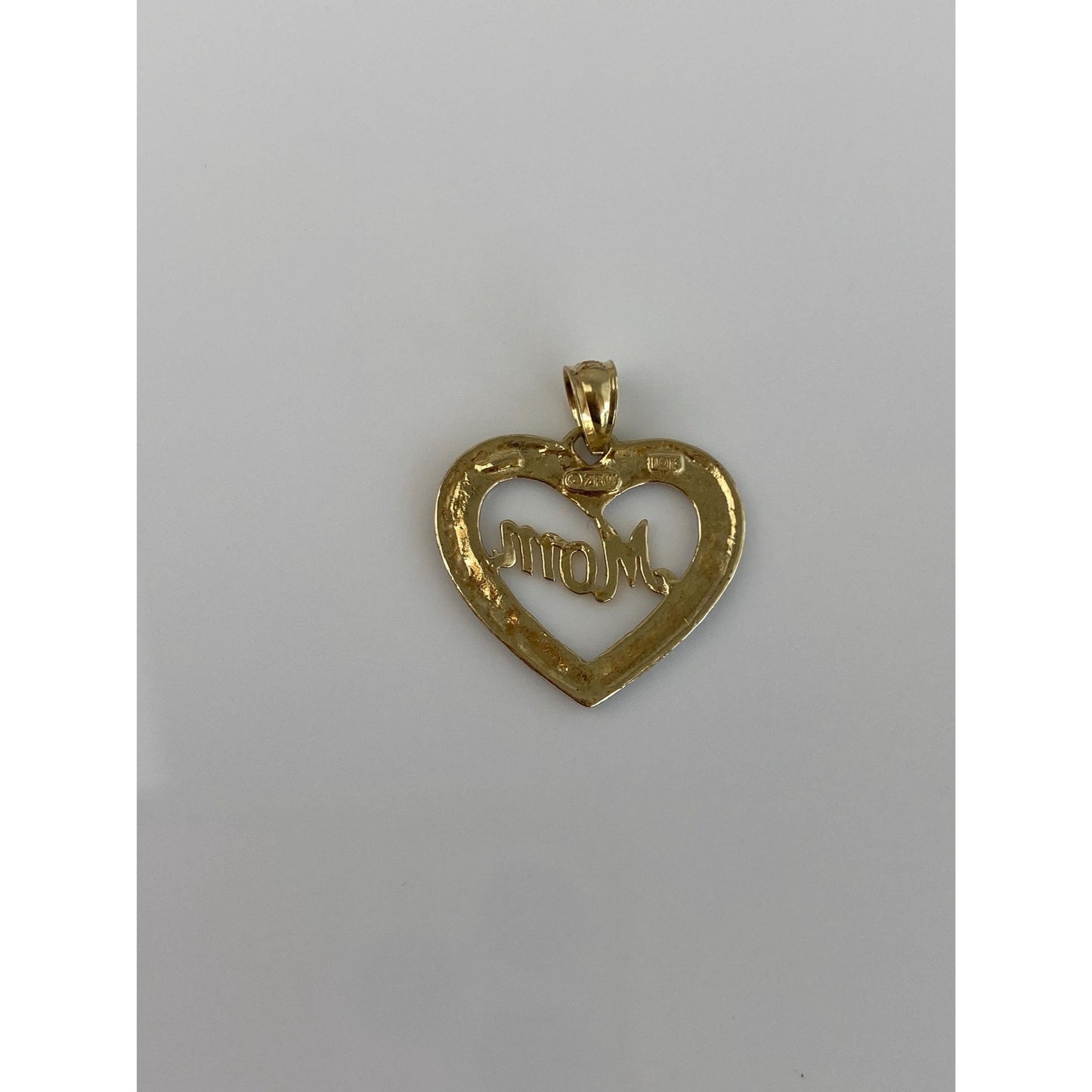 Solid 10k White & Yellow Gold Diamond Cut Mom Heart Charm