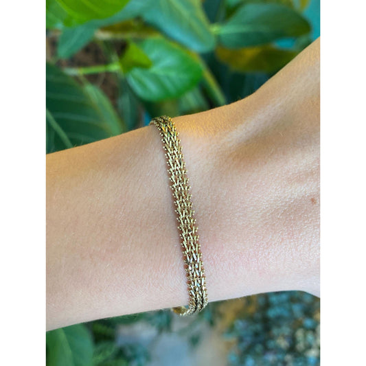 Vintage Solid 14k Yellow Gold Fishtail Chain Bracelet - 7.5 inches