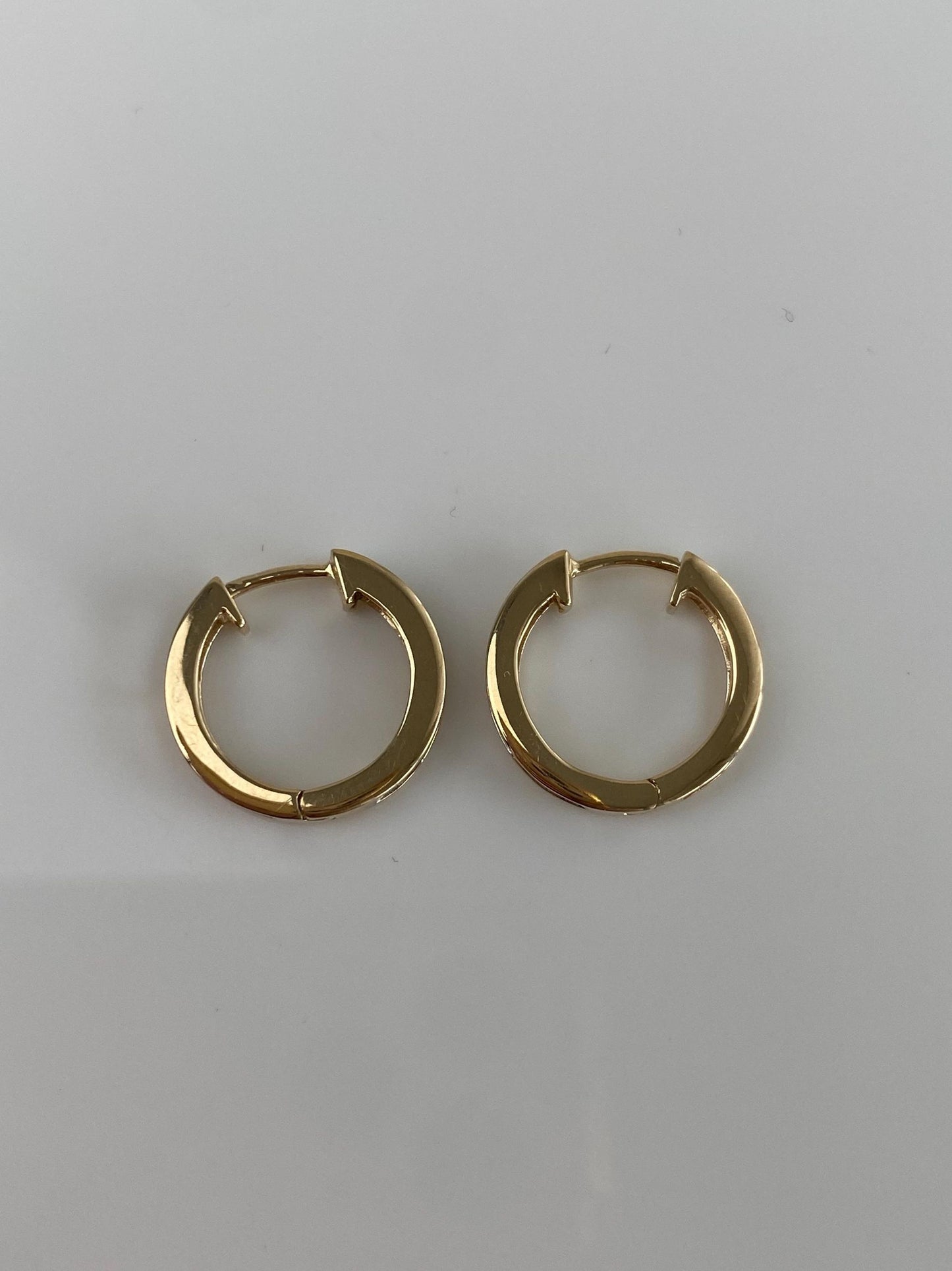 Vintage Solid 14k Yellow Gold Diamond Hoop Earrings