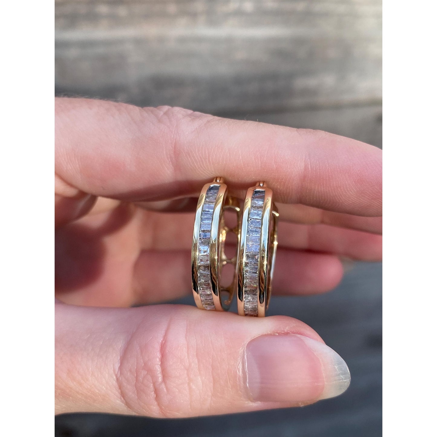 Vintage Solid 10k Yellow Gold Diamond Hoop Earrings