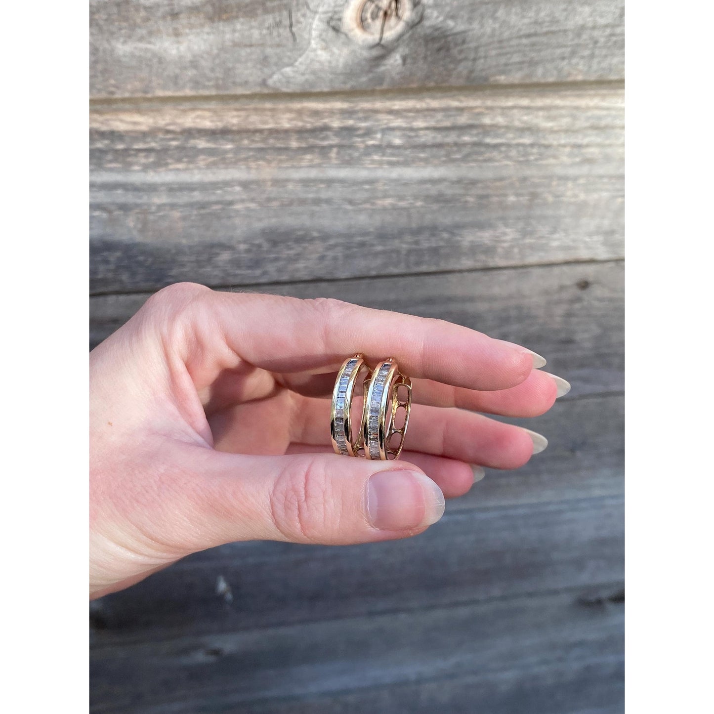 Vintage Solid 10k Yellow Gold Diamond Hoop Earrings