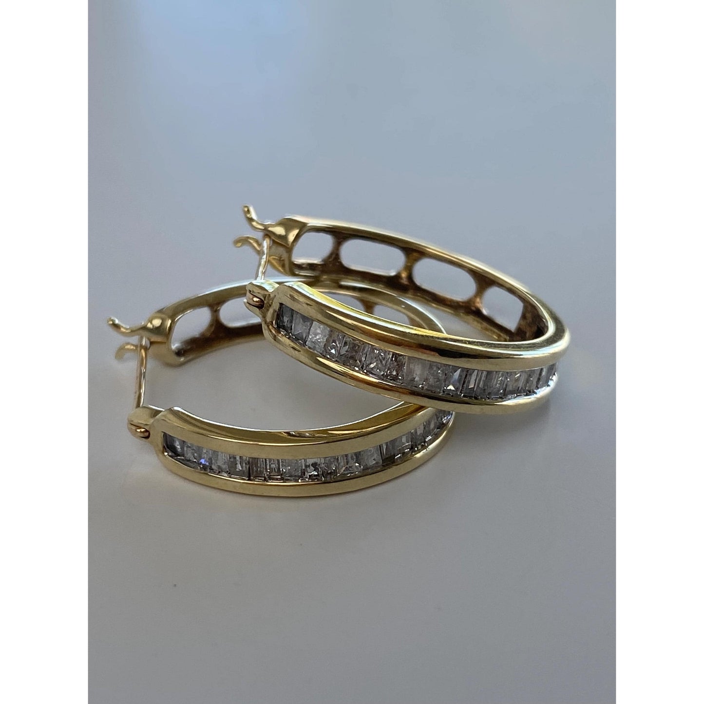 Vintage Solid 10k Yellow Gold Diamond Hoop Earrings