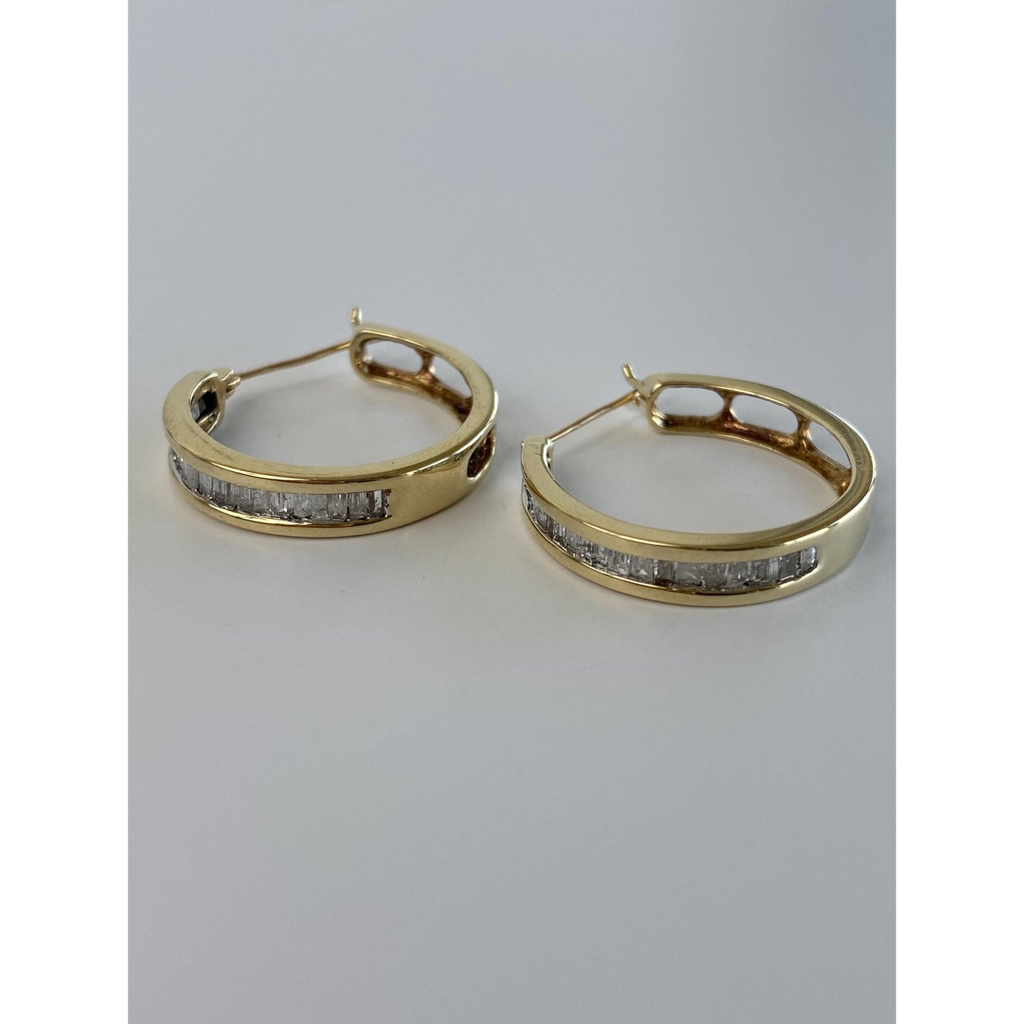 Vintage Solid 10k Yellow Gold Diamond Hoop Earrings