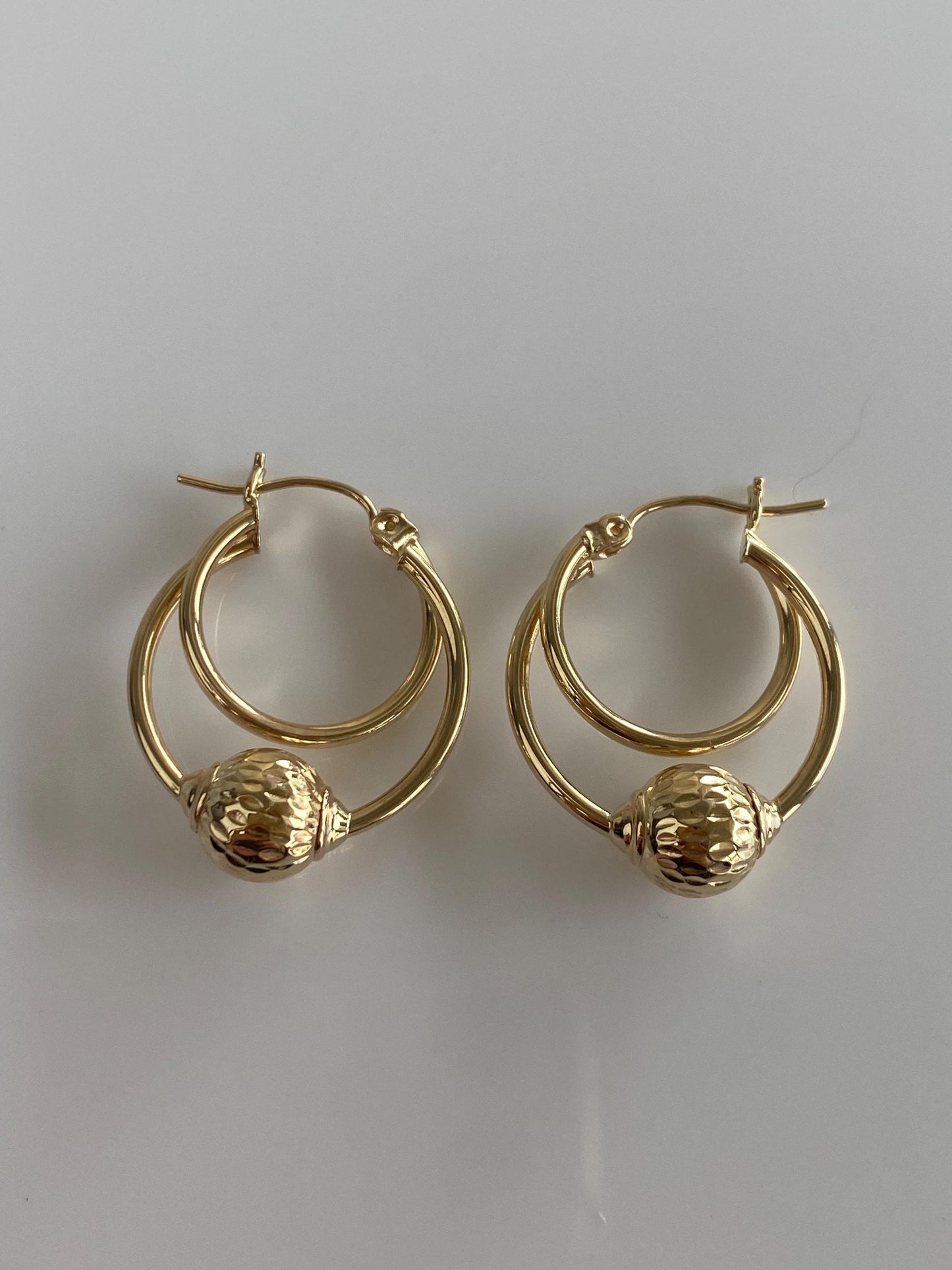 Vintage 14k Yellow Gold Layered Diamond Cut Ball Hoop Earrings
