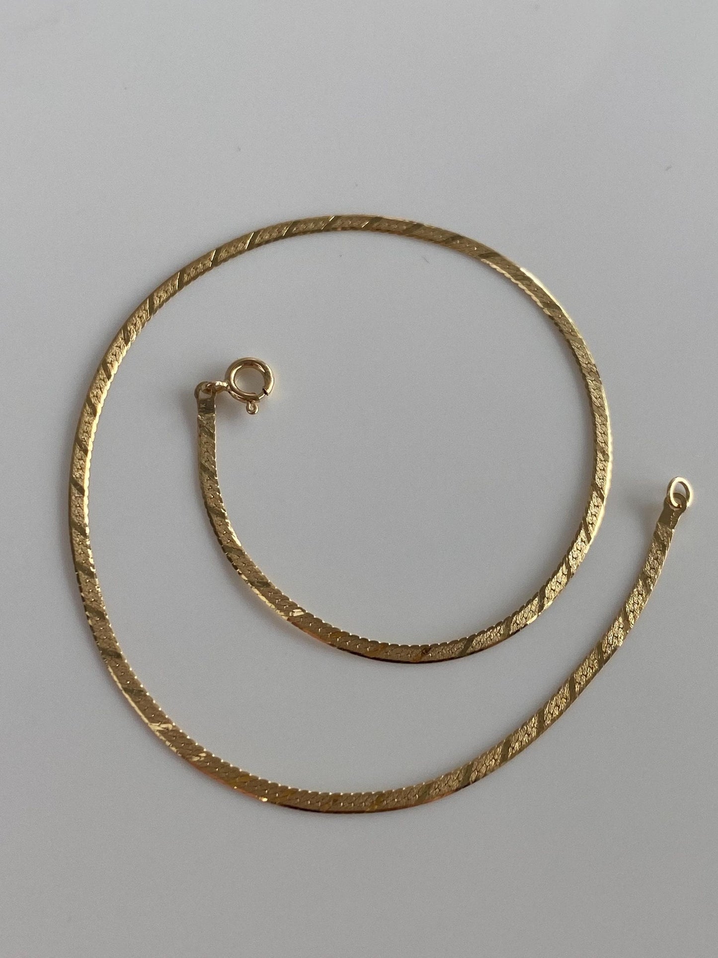 Vintage Solid 14k Yellow Gold Pattern Flat Chain Bracelet Anklet - 8.75 inches