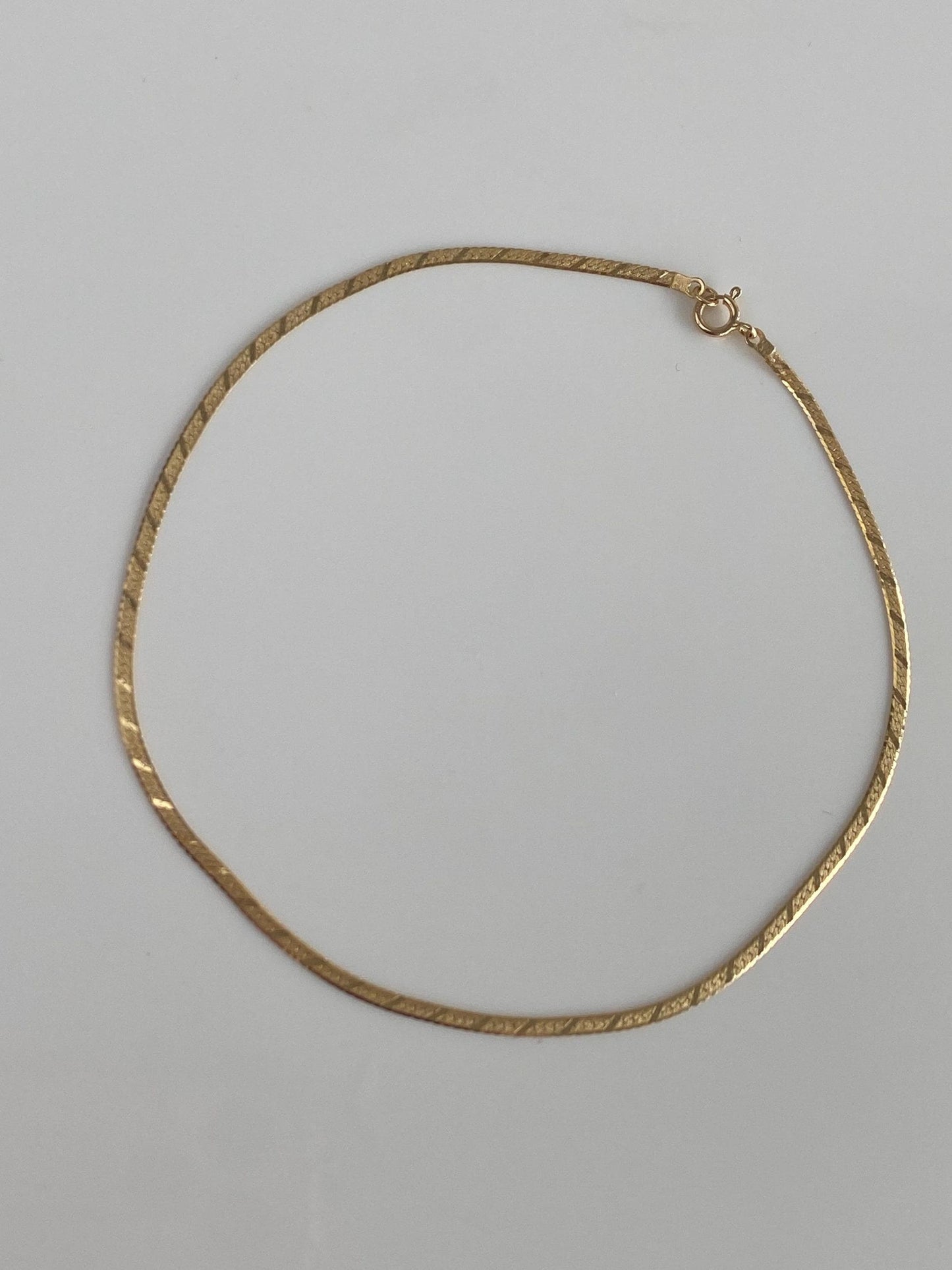 Vintage Solid 14k Yellow Gold Pattern Flat Chain Bracelet Anklet - 8.75 inches