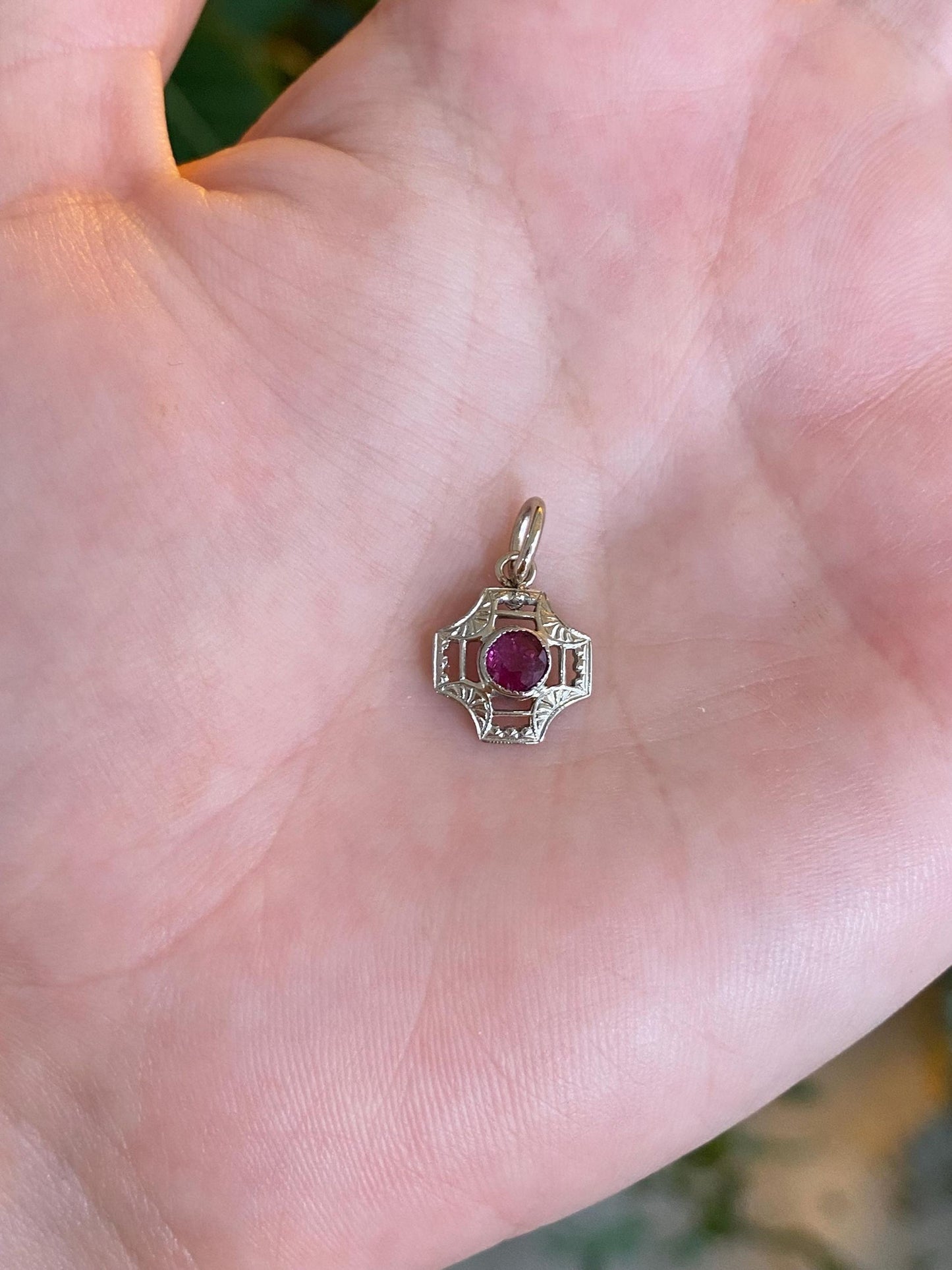 Vintage Solid 10k White Gold Pink Sapphire Stick Pin Conversion Charm