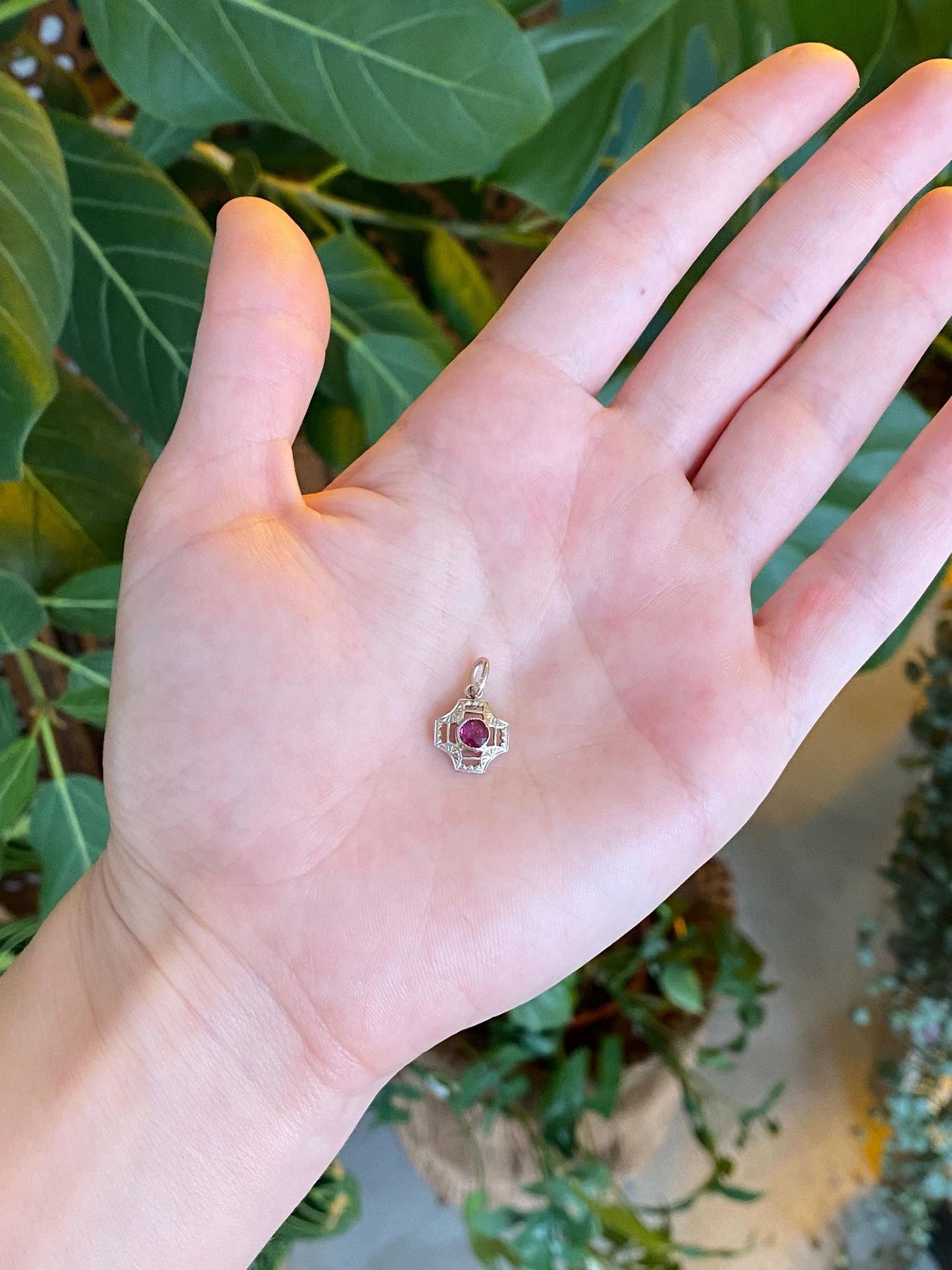 Vintage Solid 10k White Gold Pink Sapphire Stick Pin Conversion Charm