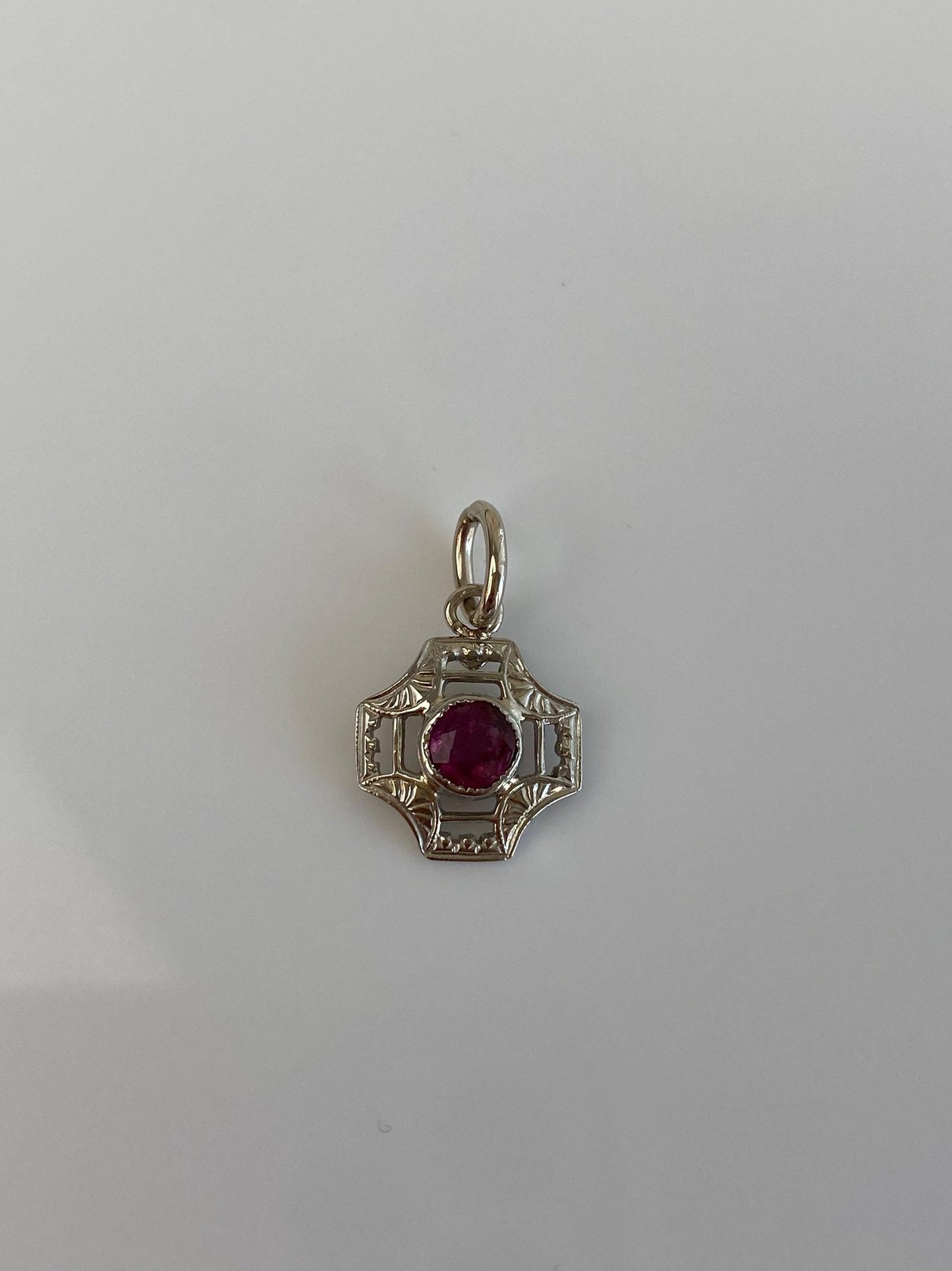 Vintage Solid 10k White Gold Pink Sapphire Stick Pin Conversion Charm
