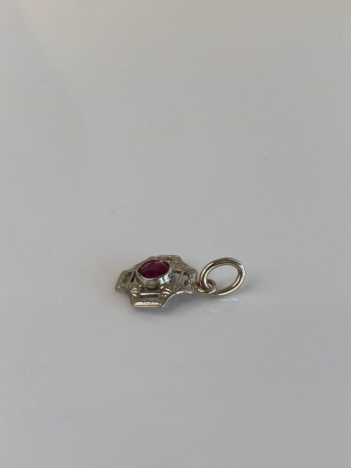 Vintage Solid 10k White Gold Pink Sapphire Stick Pin Conversion Charm