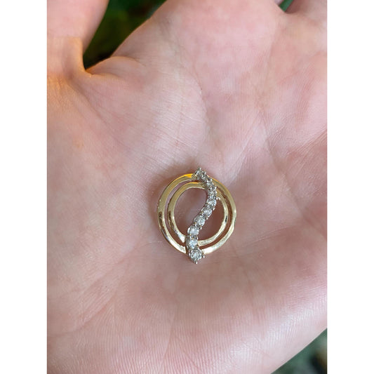 Vintage Solid 10k White & Yellow Gold Diamond Swirl Slide Charm