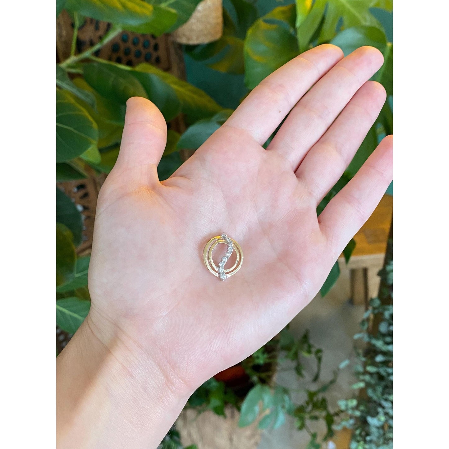 Vintage Solid 10k White & Yellow Gold Diamond Swirl Slide Charm