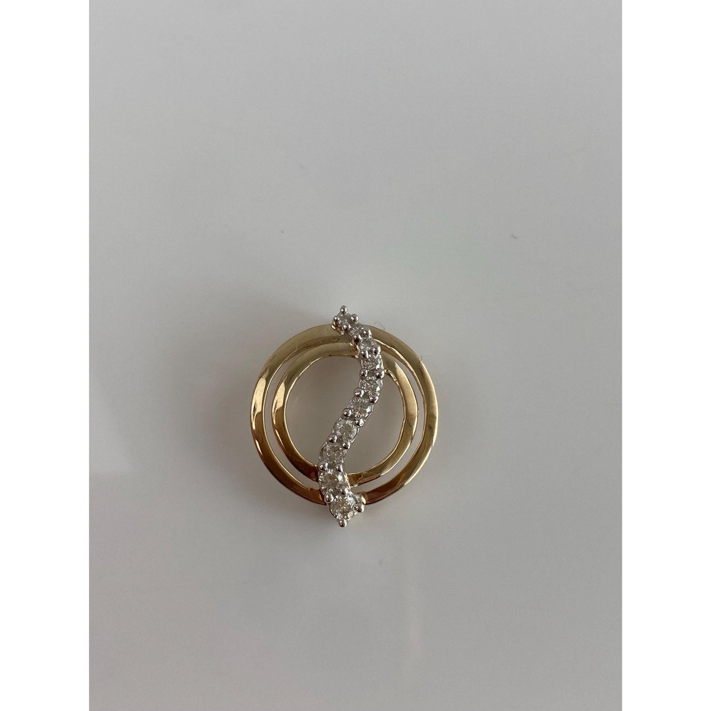 Vintage Solid 10k White & Yellow Gold Diamond Swirl Slide Charm