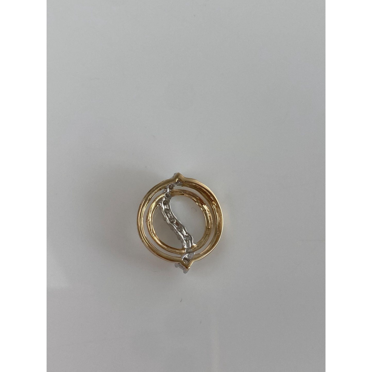 Vintage Solid 10k White & Yellow Gold Diamond Swirl Slide Charm