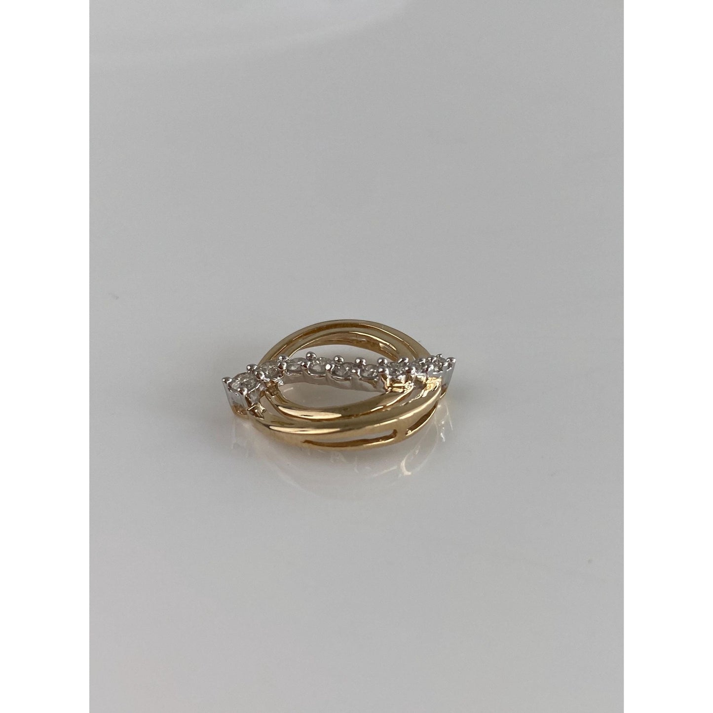 Vintage Solid 10k White & Yellow Gold Diamond Swirl Slide Charm