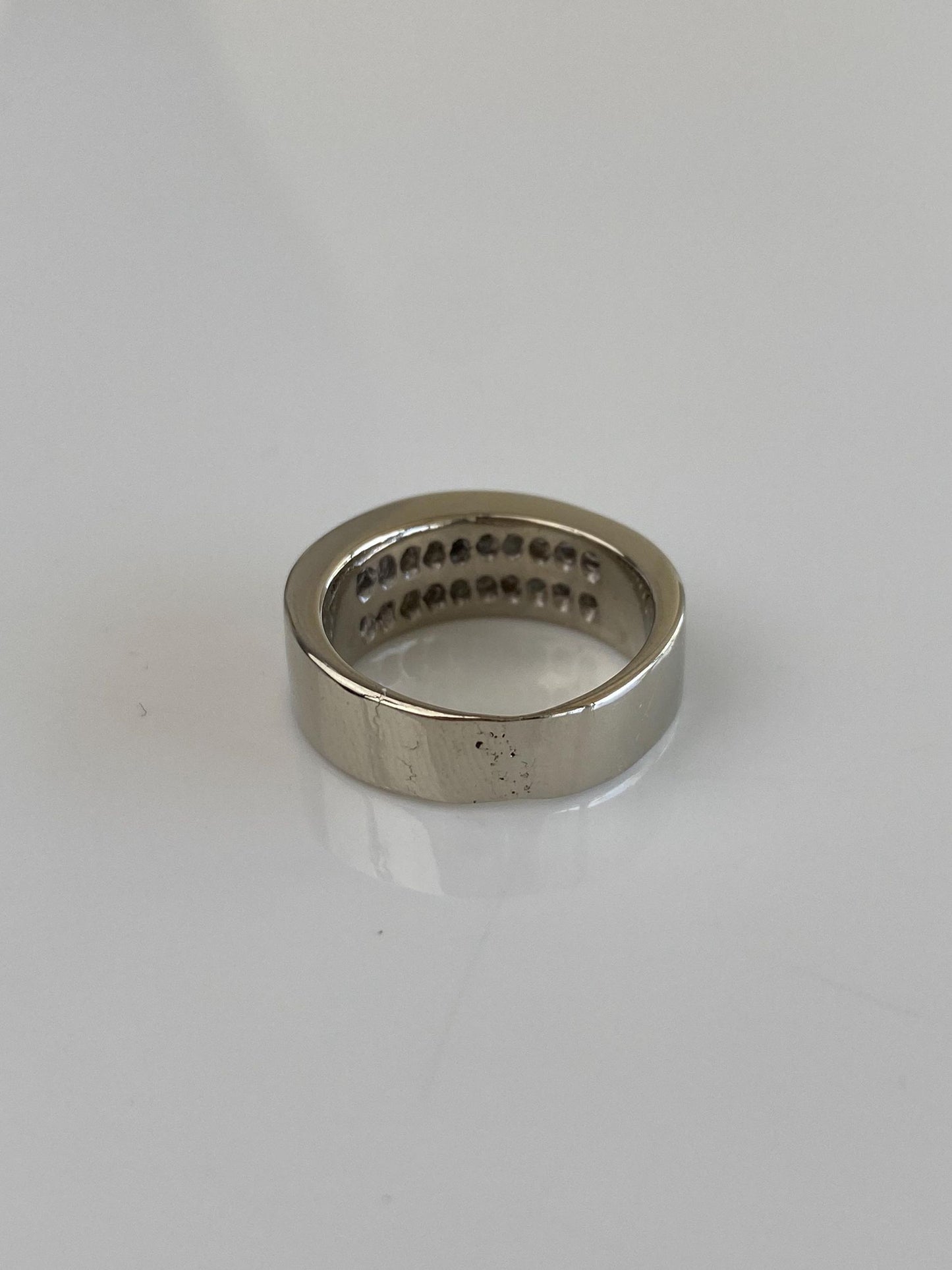 Vintage Solid 14k White Gold Diamond Rows Ring Band - Size 6.5