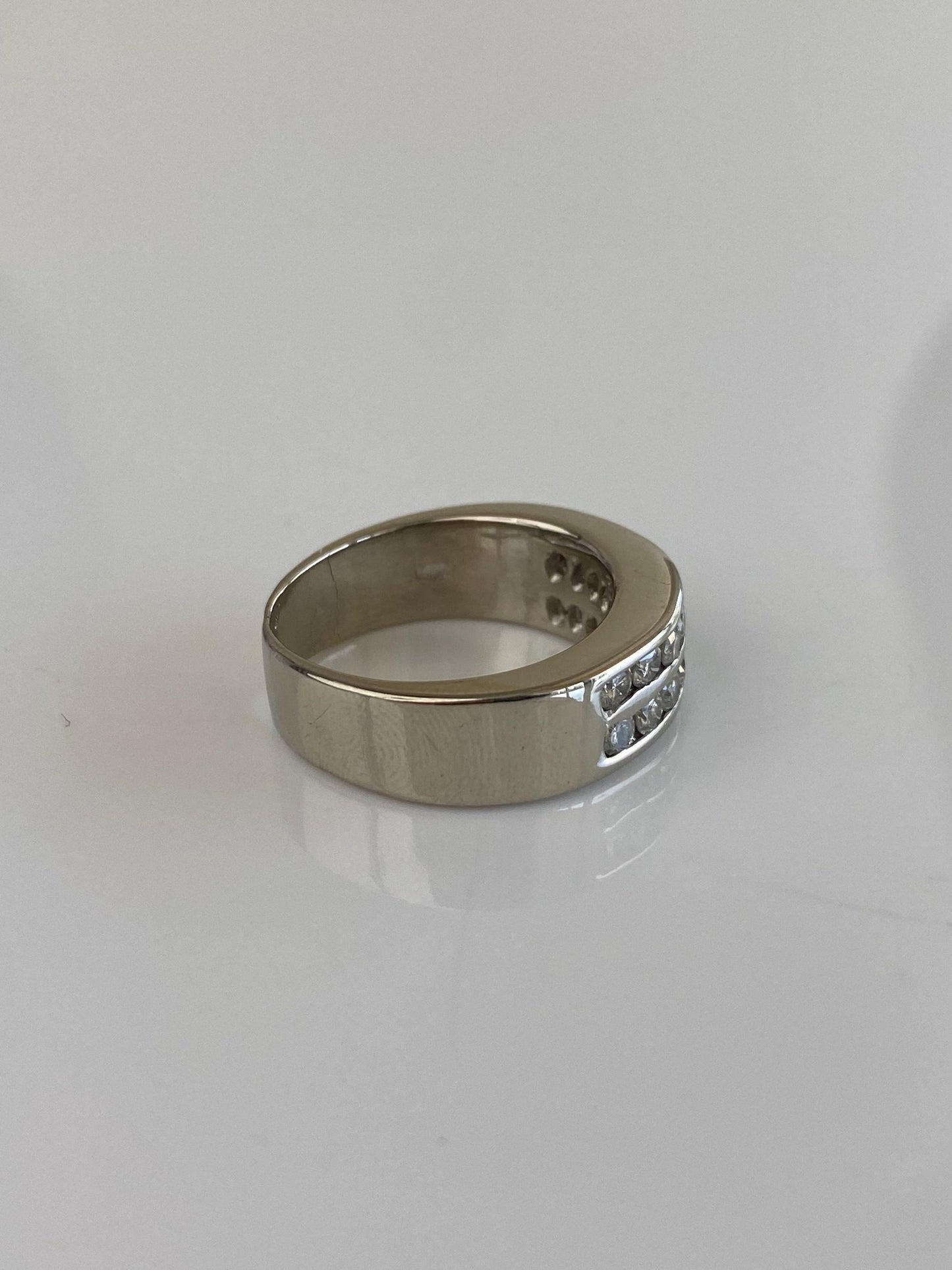 Vintage Solid 14k White Gold Diamond Rows Ring Band - Size 6.5