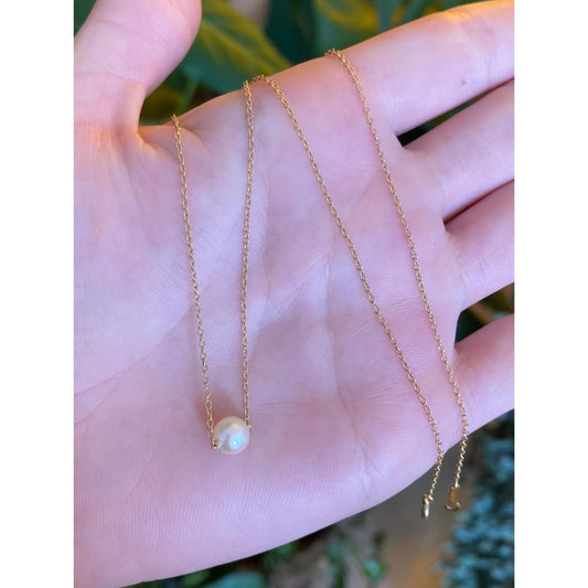 Vintage Solid 10k Yellow Gold Pearl Cable Chain Necklace - 18.25 inches