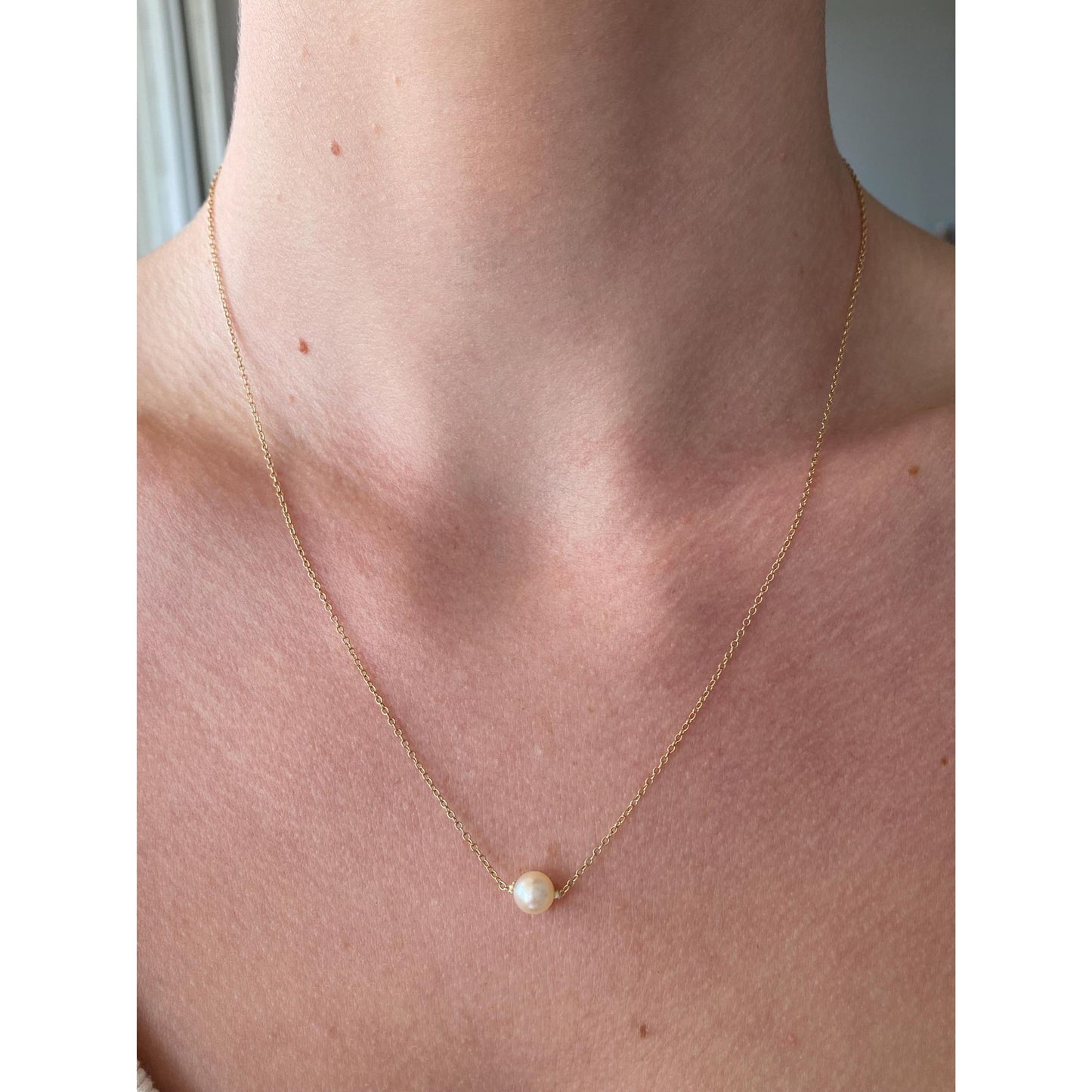 Vintage Solid 10k Yellow Gold Pearl Cable Chain Necklace - 18.25 inches