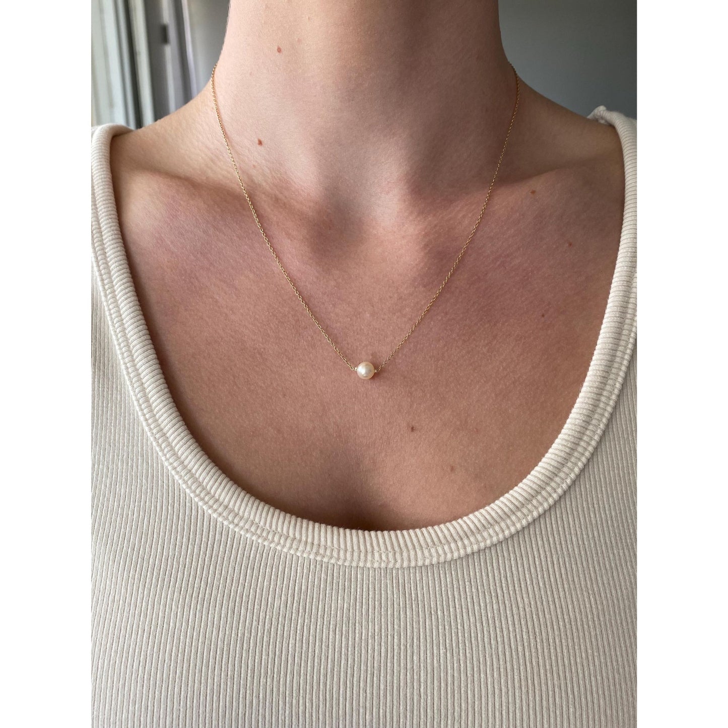 Vintage Solid 10k Yellow Gold Pearl Cable Chain Necklace - 18.25 inches