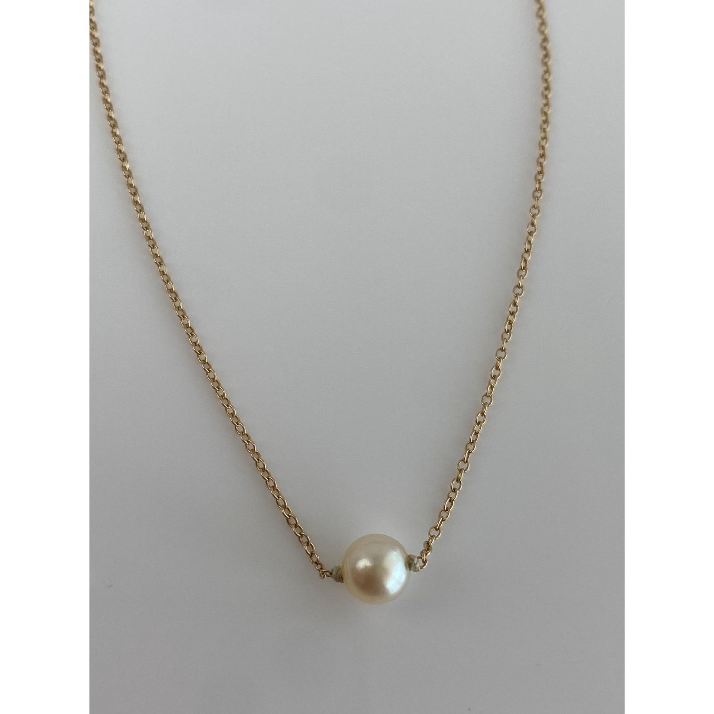 Vintage Solid 10k Yellow Gold Pearl Cable Chain Necklace - 18.25 inches