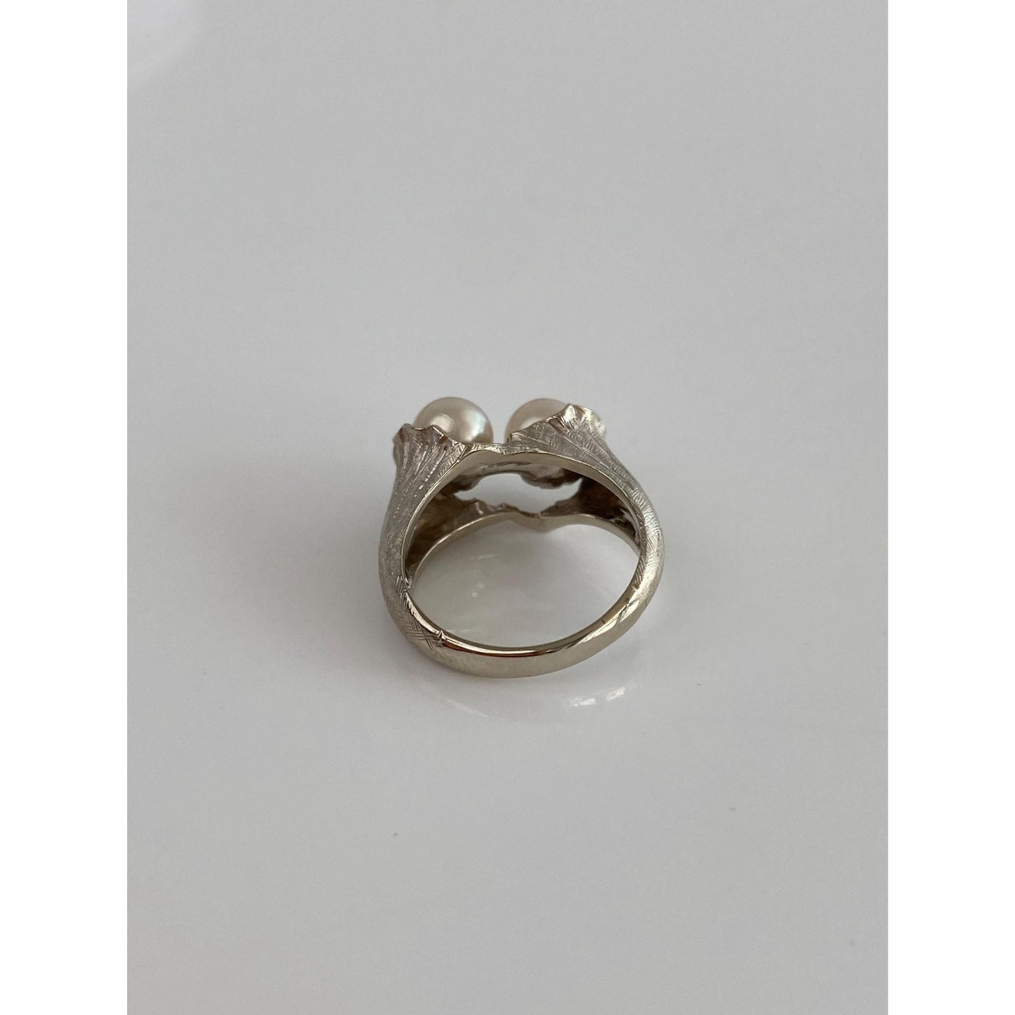 Vintage Solid 14k White Gold Diamond Pearls Ring - Size 4.5