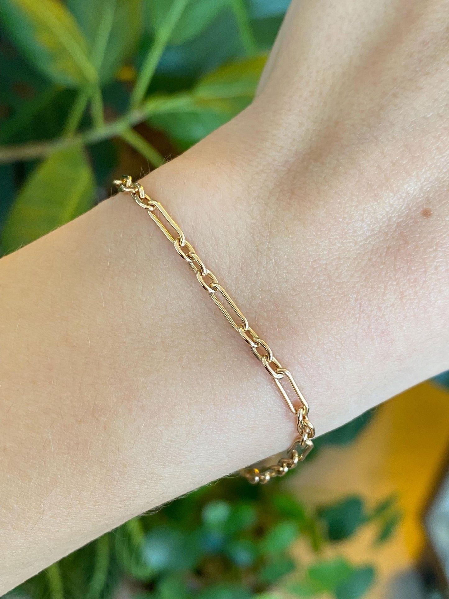 Vintage Solid 14k Yellow Gold Trombone Albert Link Chain Bracelet - 7 inches