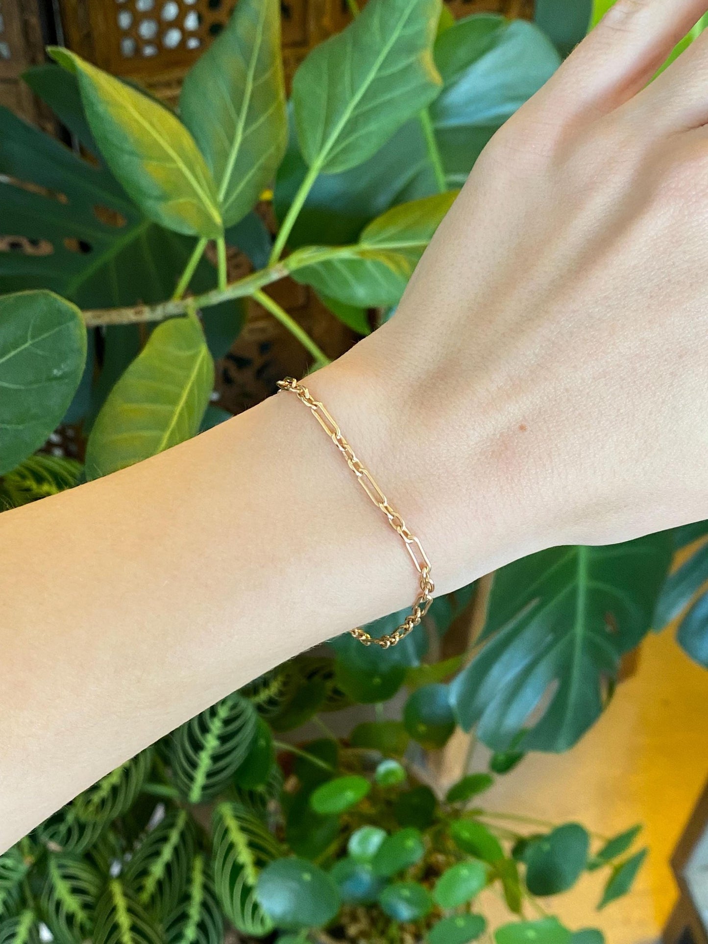Vintage Solid 14k Yellow Gold Trombone Albert Link Chain Bracelet - 7 inches
