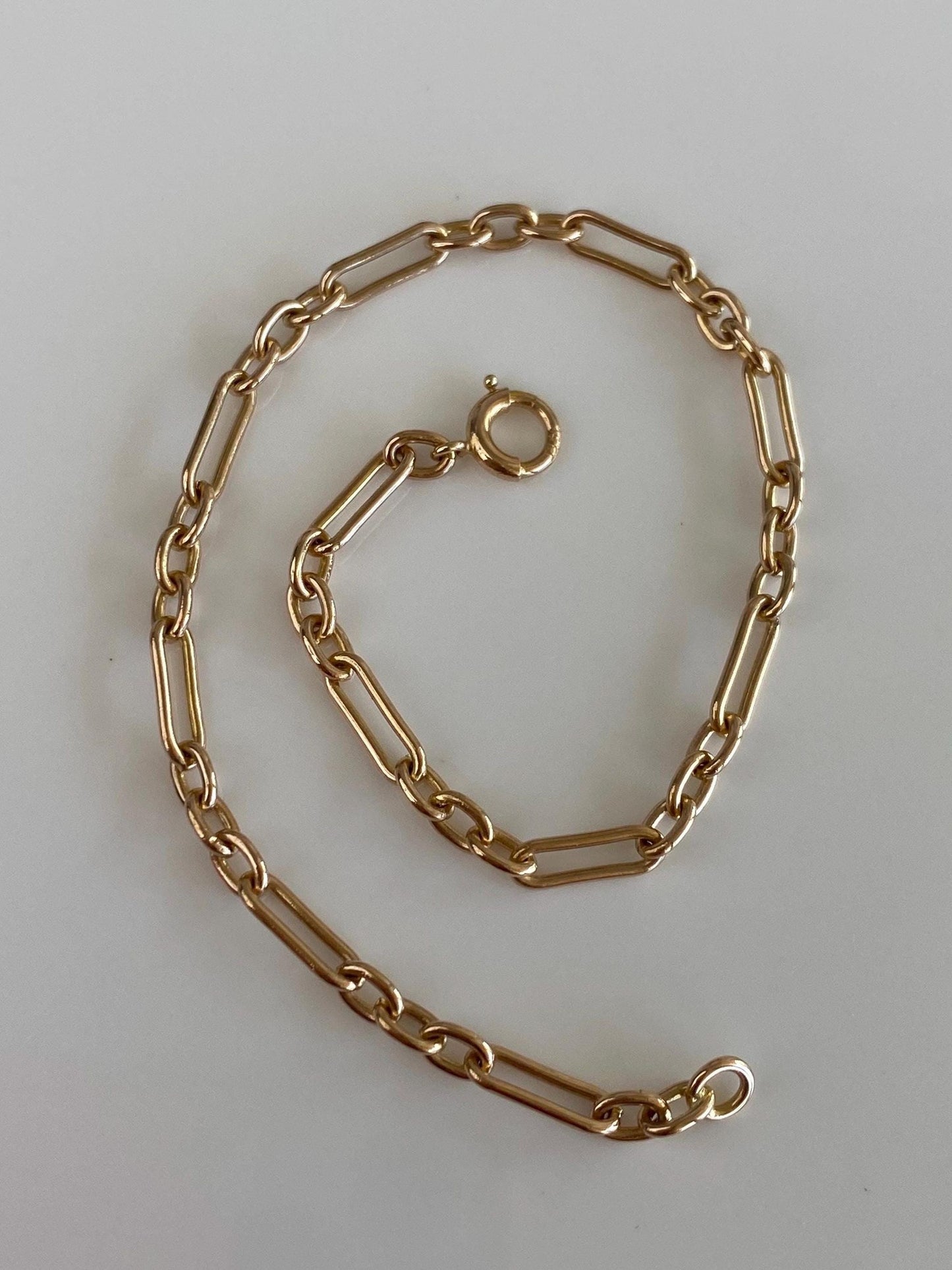 Vintage Solid 14k Yellow Gold Trombone Albert Link Chain Bracelet - 7 inches