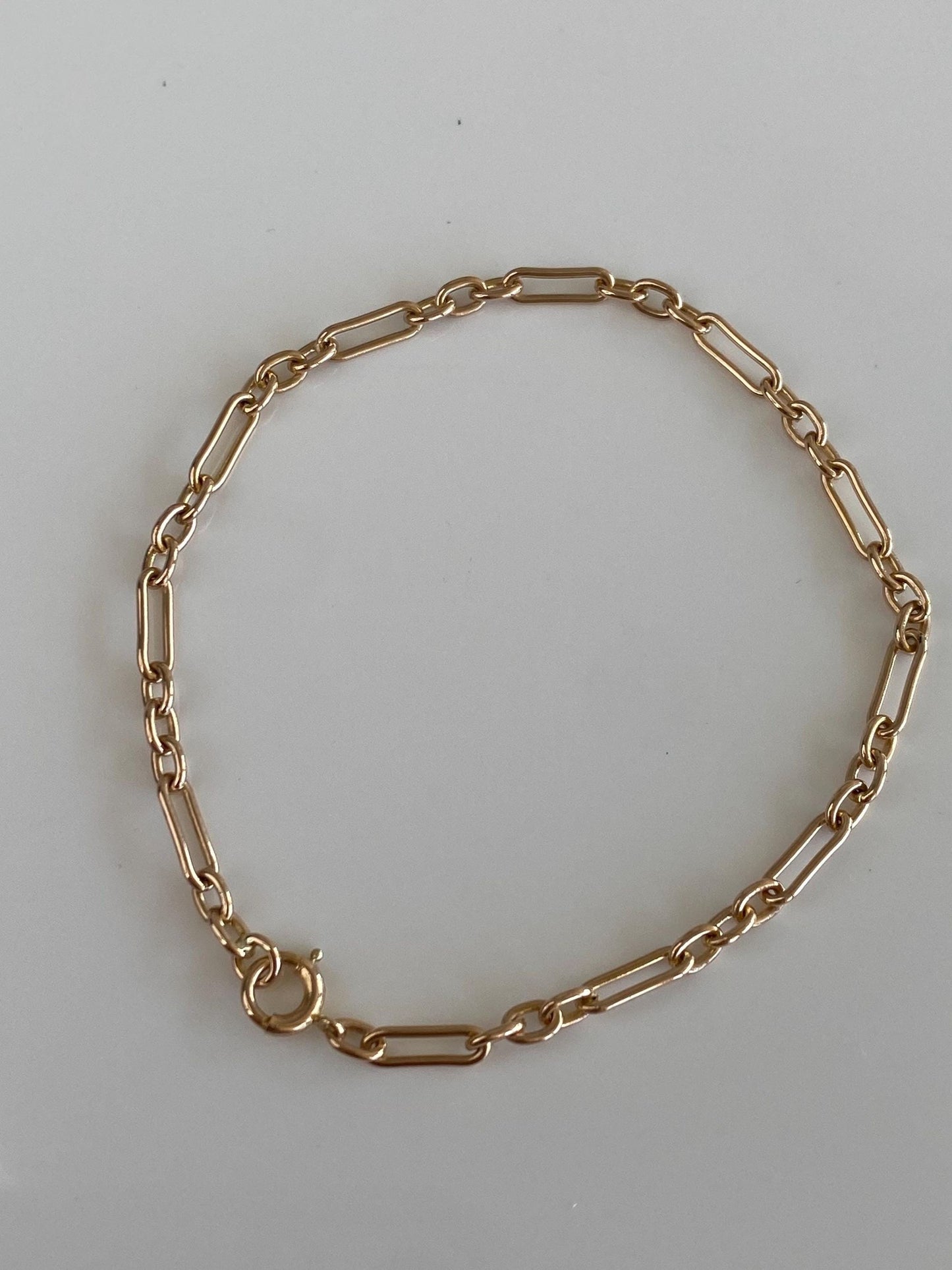 Vintage Solid 14k Yellow Gold Trombone Albert Link Chain Bracelet - 7 inches