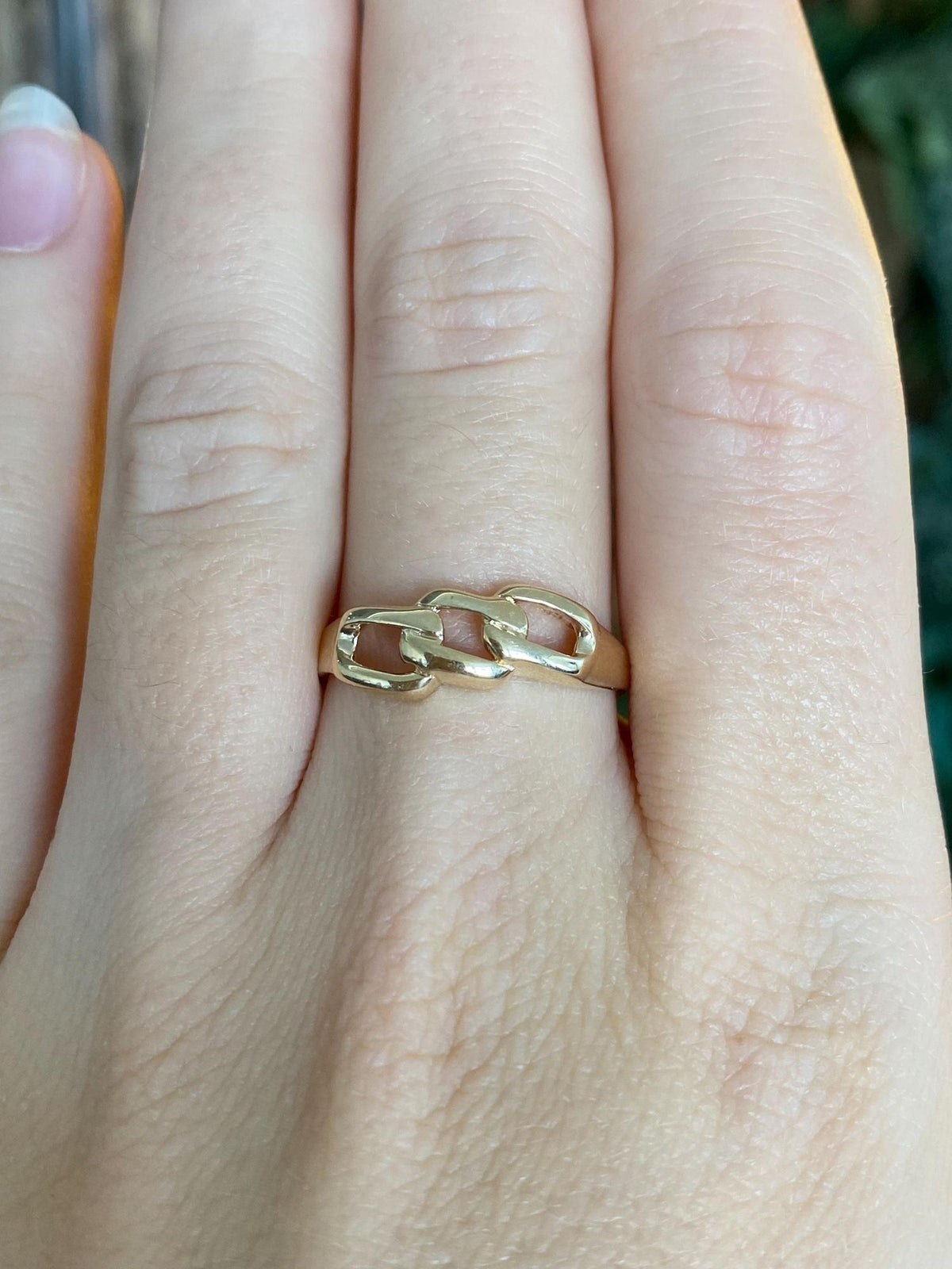 Vintage Solid 14k Yellow Gold Chain Link Design Ring - Size 8.75