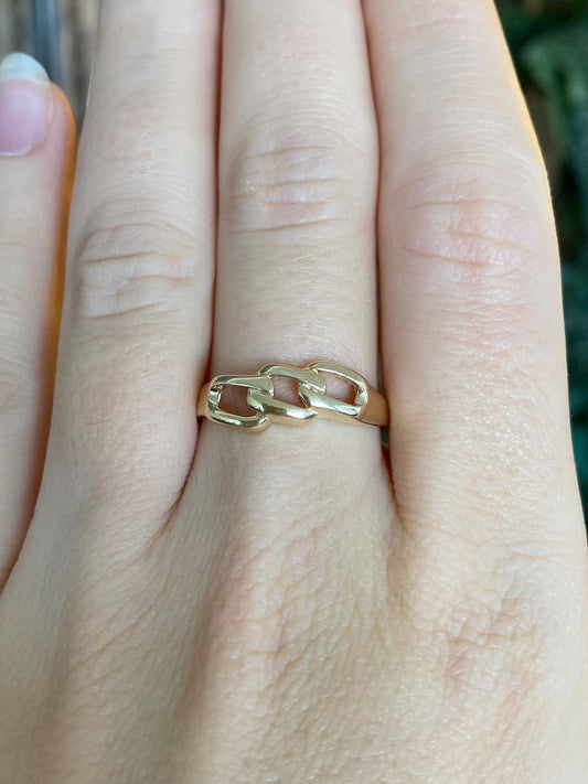 Vintage Solid 14k Yellow Gold Chain Link Design Ring - Size 8.75