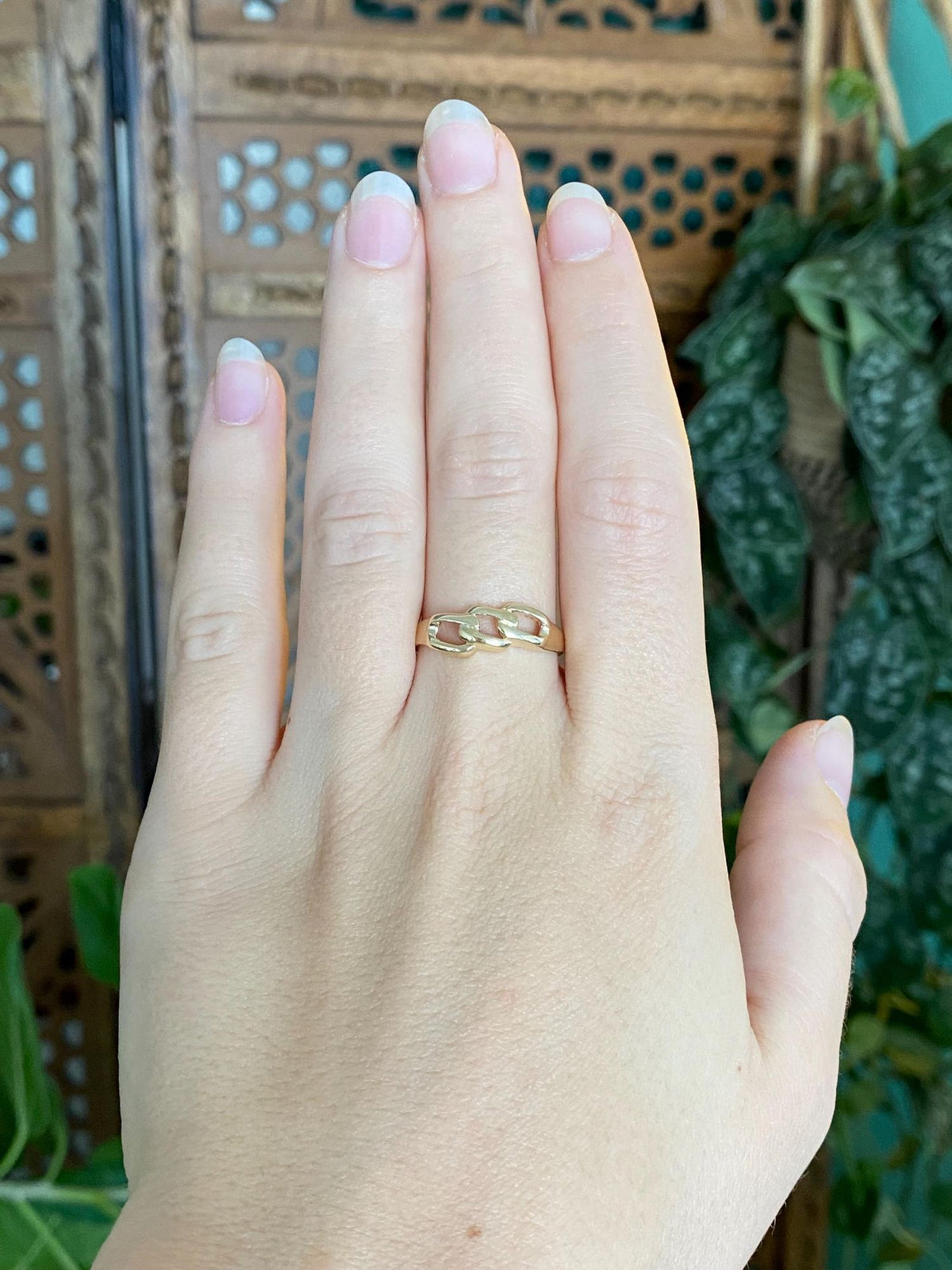 Vintage Solid 14k Yellow Gold Chain Link Design Ring - Size 8.75