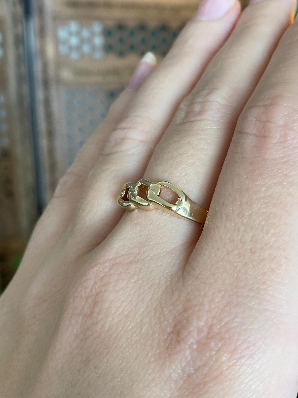 Vintage Solid 14k Yellow Gold Chain Link Design Ring - Size 8.75