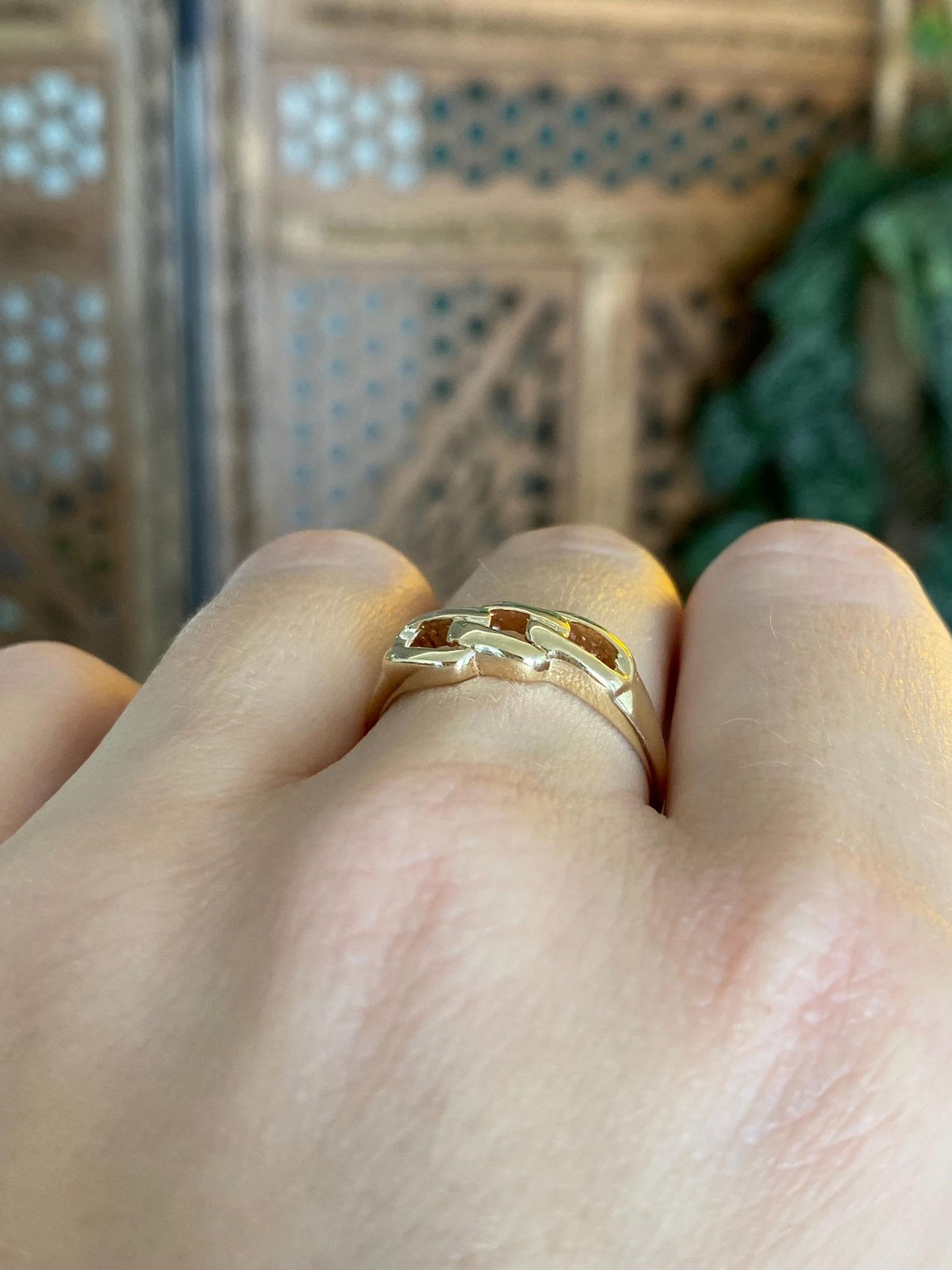 Vintage Solid 14k Yellow Gold Chain Link Design Ring - Size 8.75